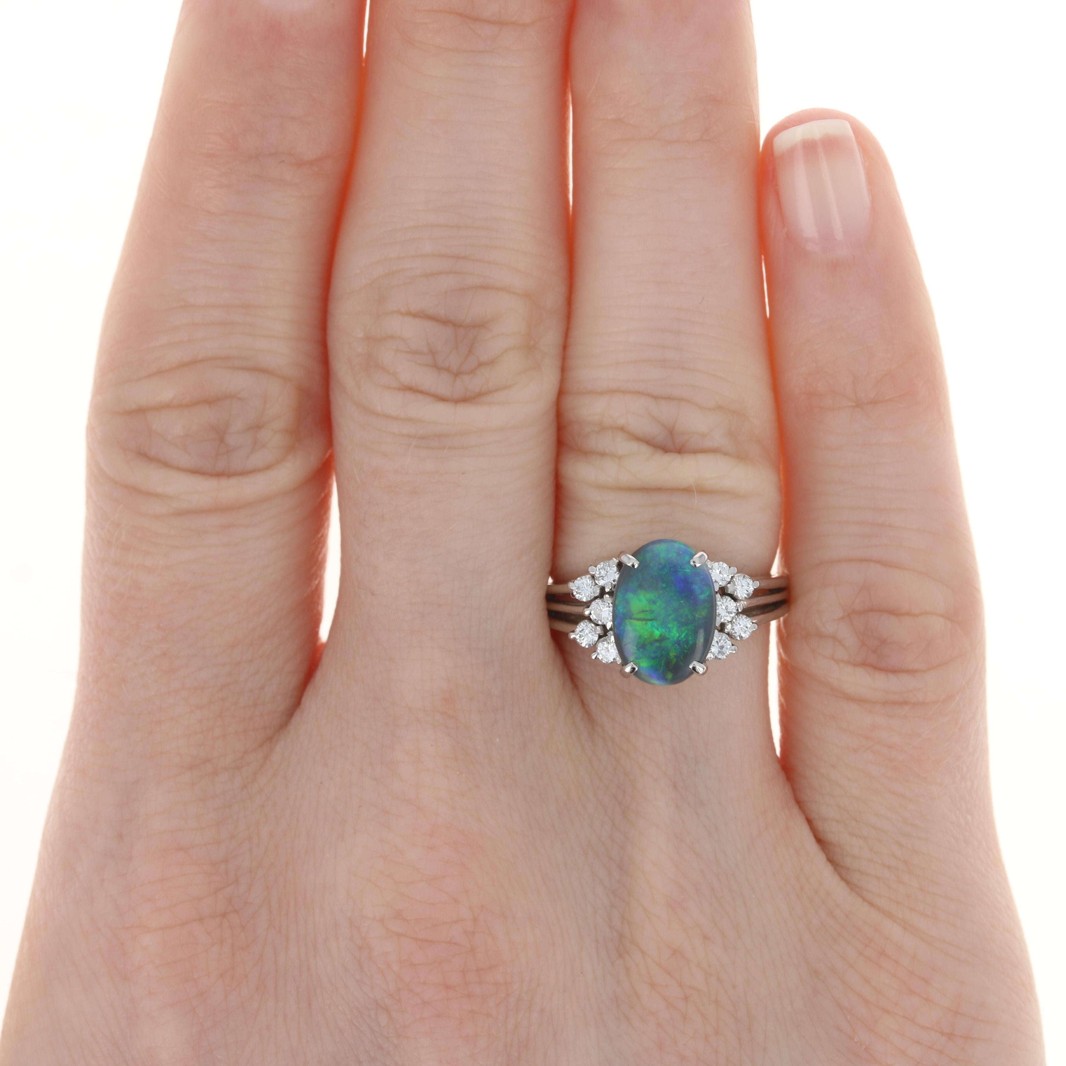 Im Angebot: Platin Ring mit schwarzem Opal und Diamant, 900er ovaler Cabochon-Schliff 1,57 ctw () 3