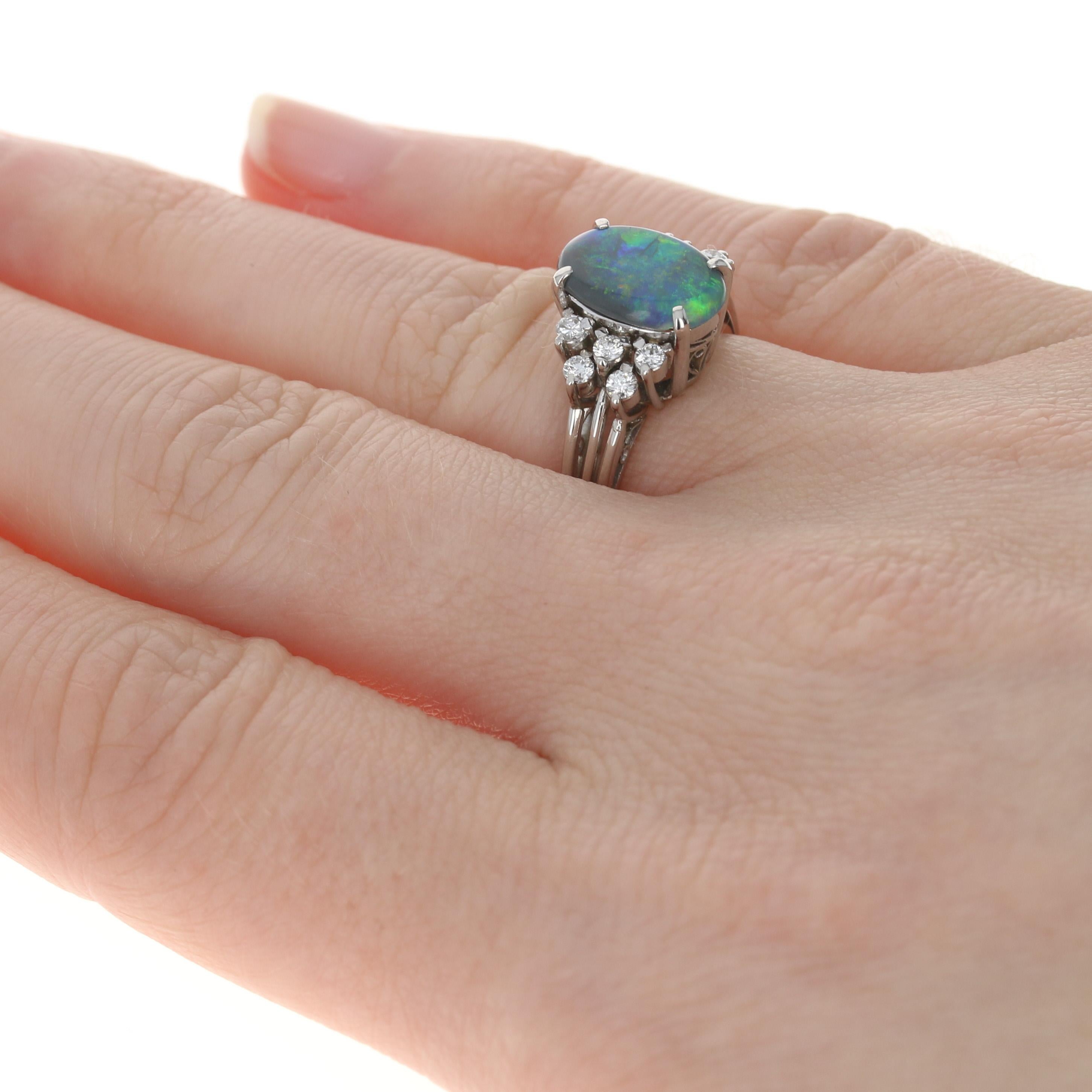 Im Angebot: Platin Ring mit schwarzem Opal und Diamant, 900er ovaler Cabochon-Schliff 1,57 ctw () 5