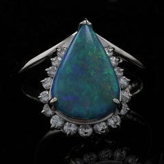 Platinum Black Opal & Diamond Ring, 900 Pear Cabochon 2.90ctw Halo-Inspired