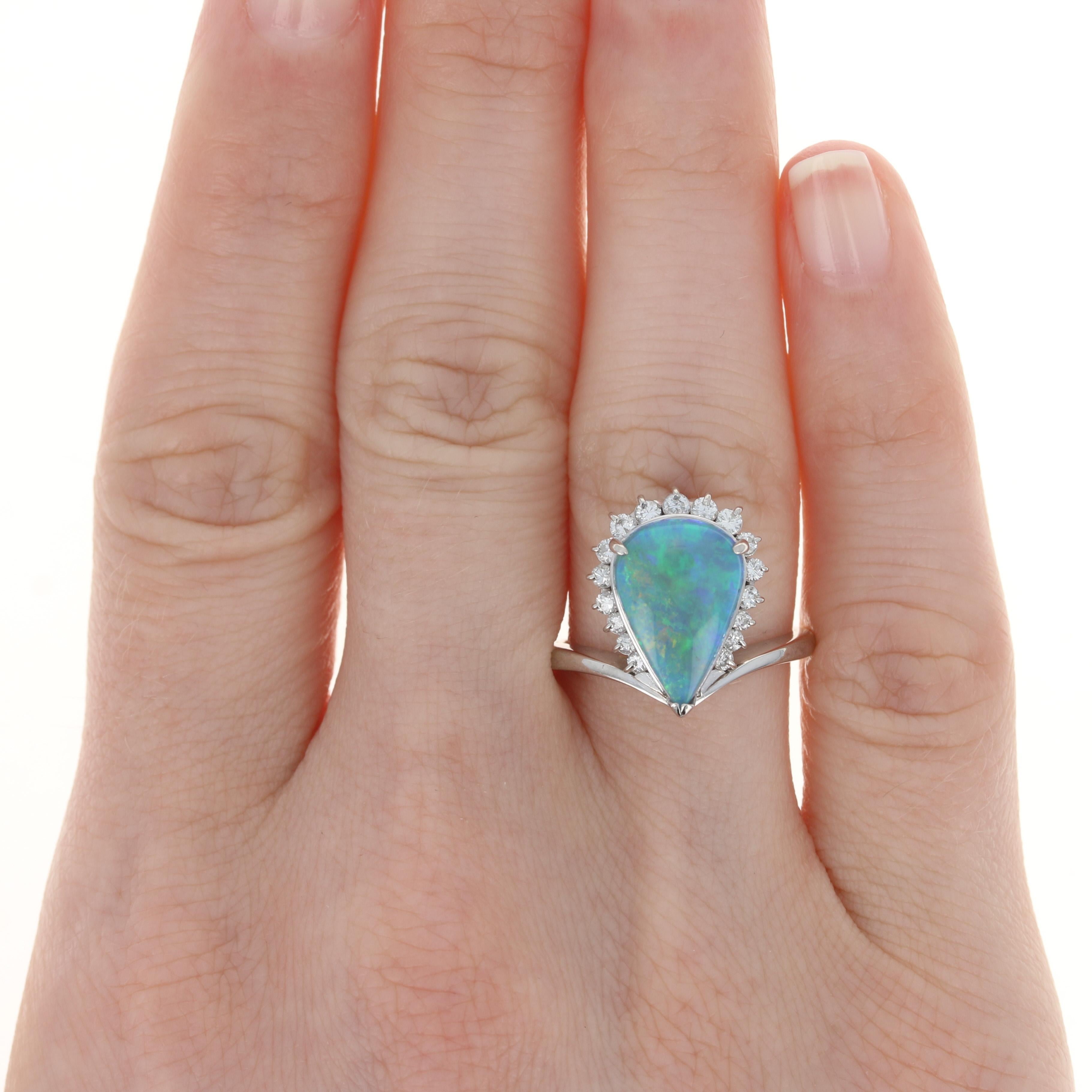 in vendita:  Anello in platino con opale nero e diamante, 900 pera cabochon da 2,90 carati ispirato all'aureola 3