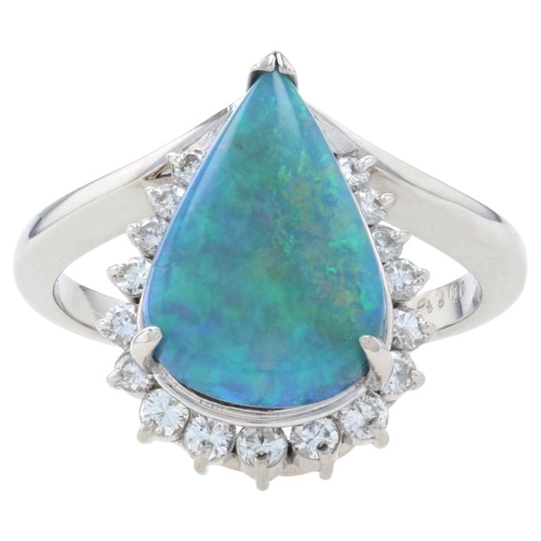 Platin Platin Schwarzer Opal & Diamant Ring, 900 Birne Cabochon 2,90ctw Halo-inspiriert