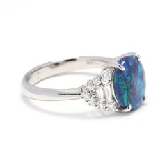 Platinum, Black Opal and Diamond Statement Ring, October Birthstone