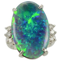 Platinum Black Opal Ring Diamonds Vintage Platinum Black Opal Ring Diamonds