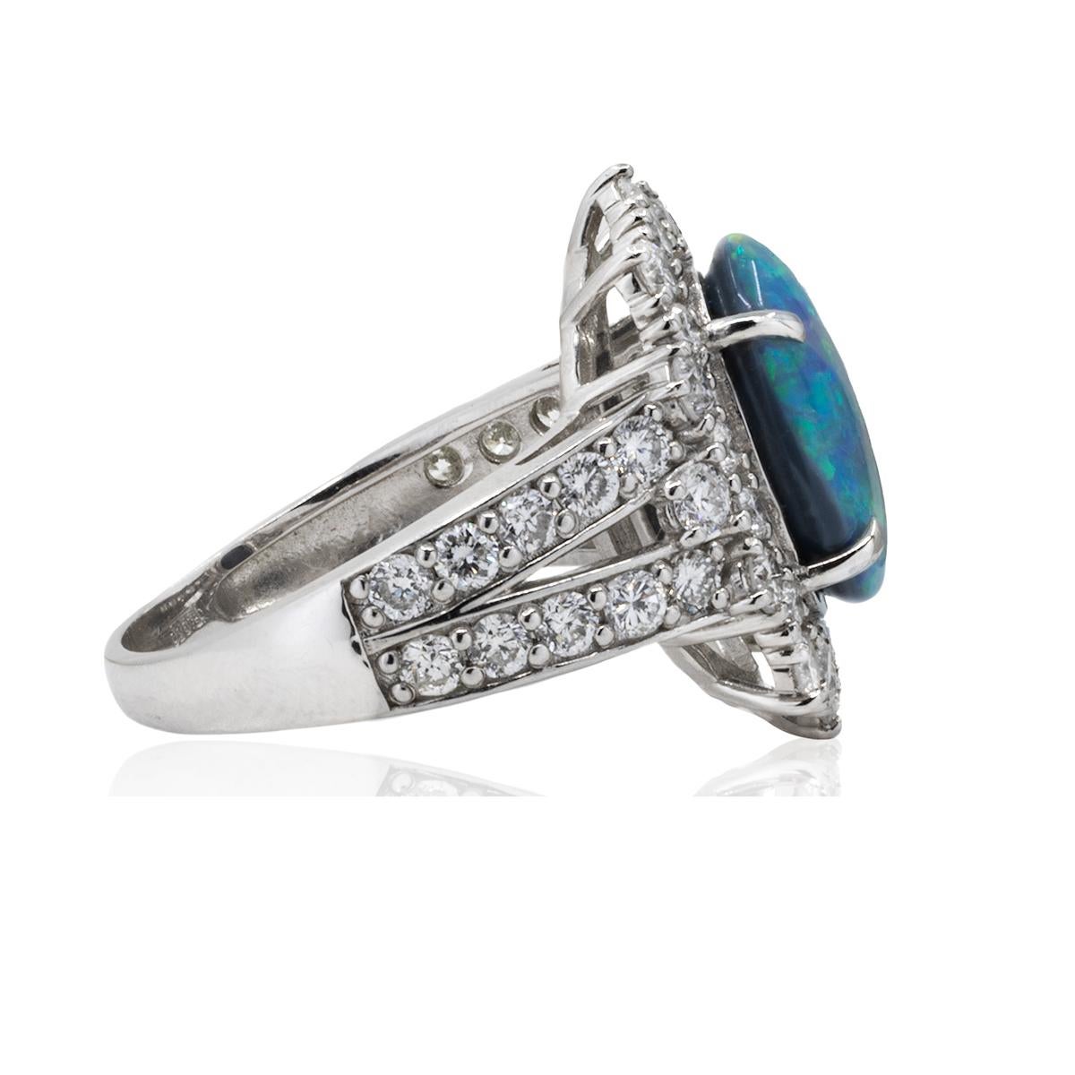Oval Cut Platinum Black Opal Ring For Sale