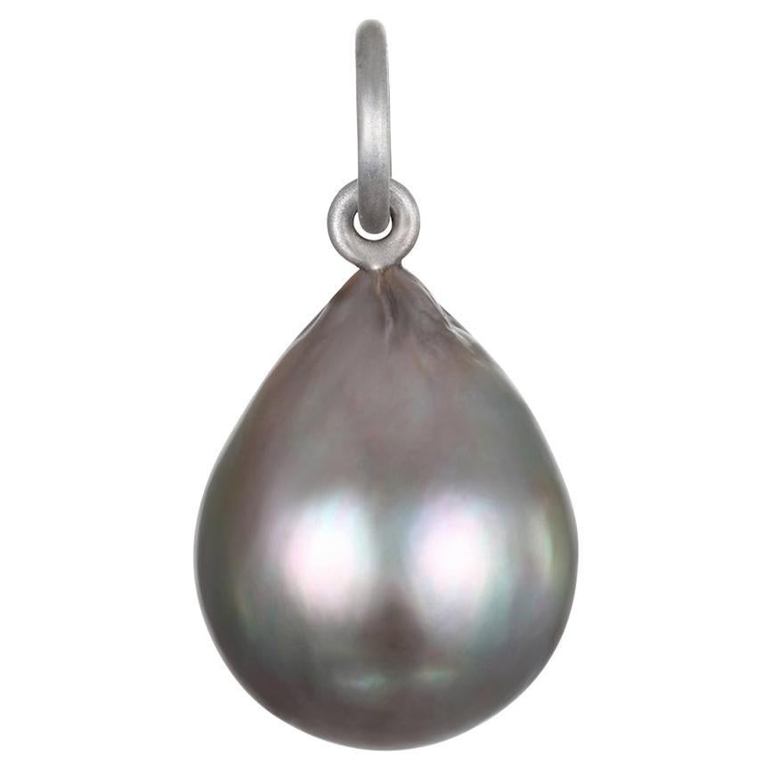 Platinum Black Tahitian Pearl Drop Pendant For Sale