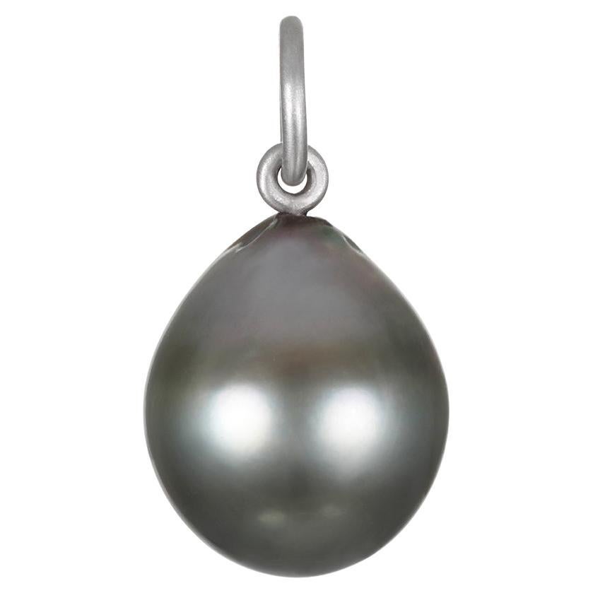 Platinum Black Tahitian Pearl Drop Pendant For Sale