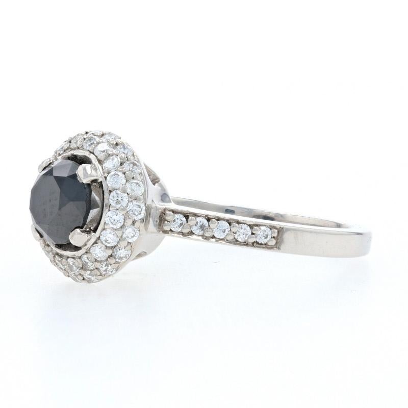 For Sale:  Platinum Black & White Diamond Halo Ring, 950 Round Cut 1.89ctw Engagement 2