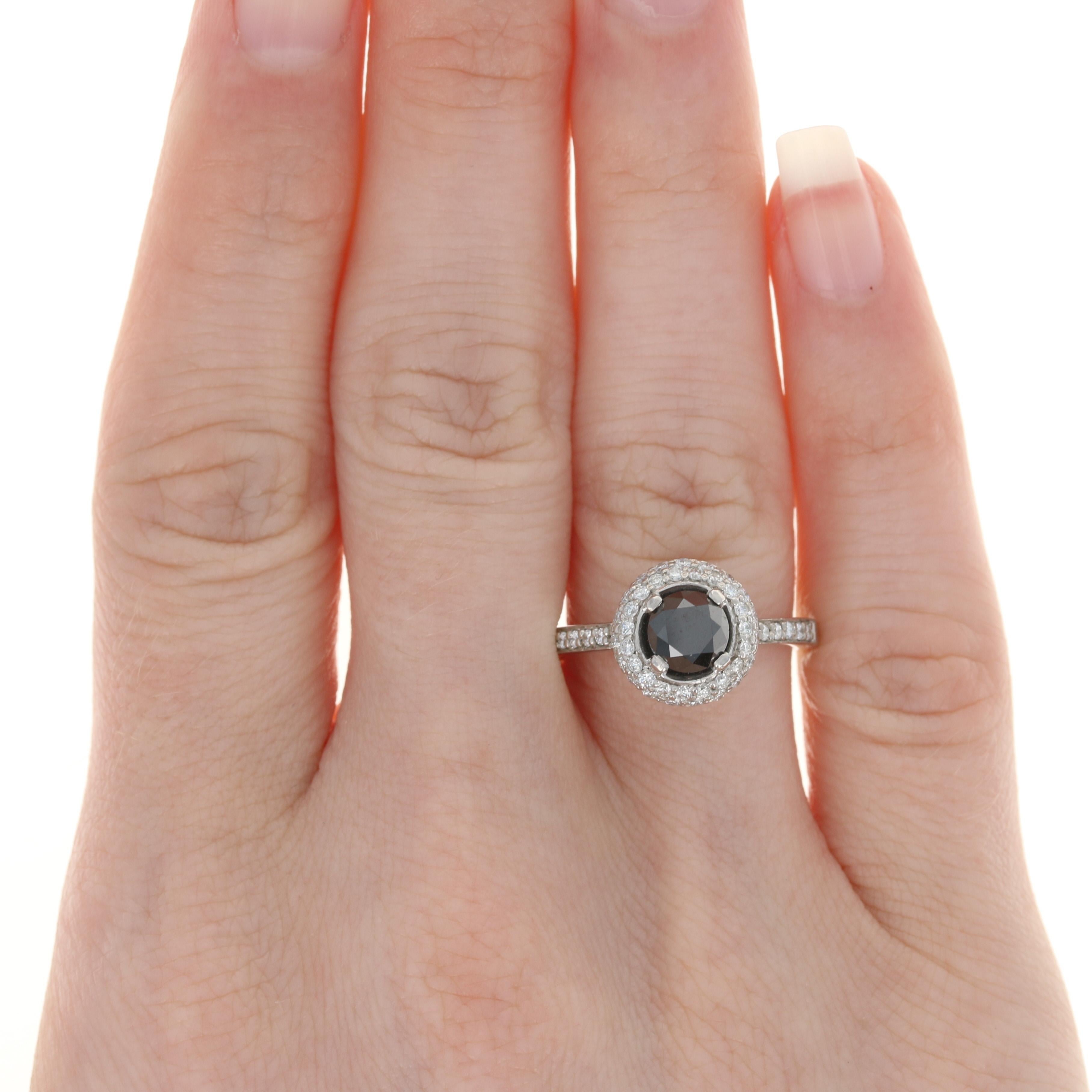 For Sale:  Platinum Black & White Diamond Halo Ring, 950 Round Cut 1.89ctw Engagement 3