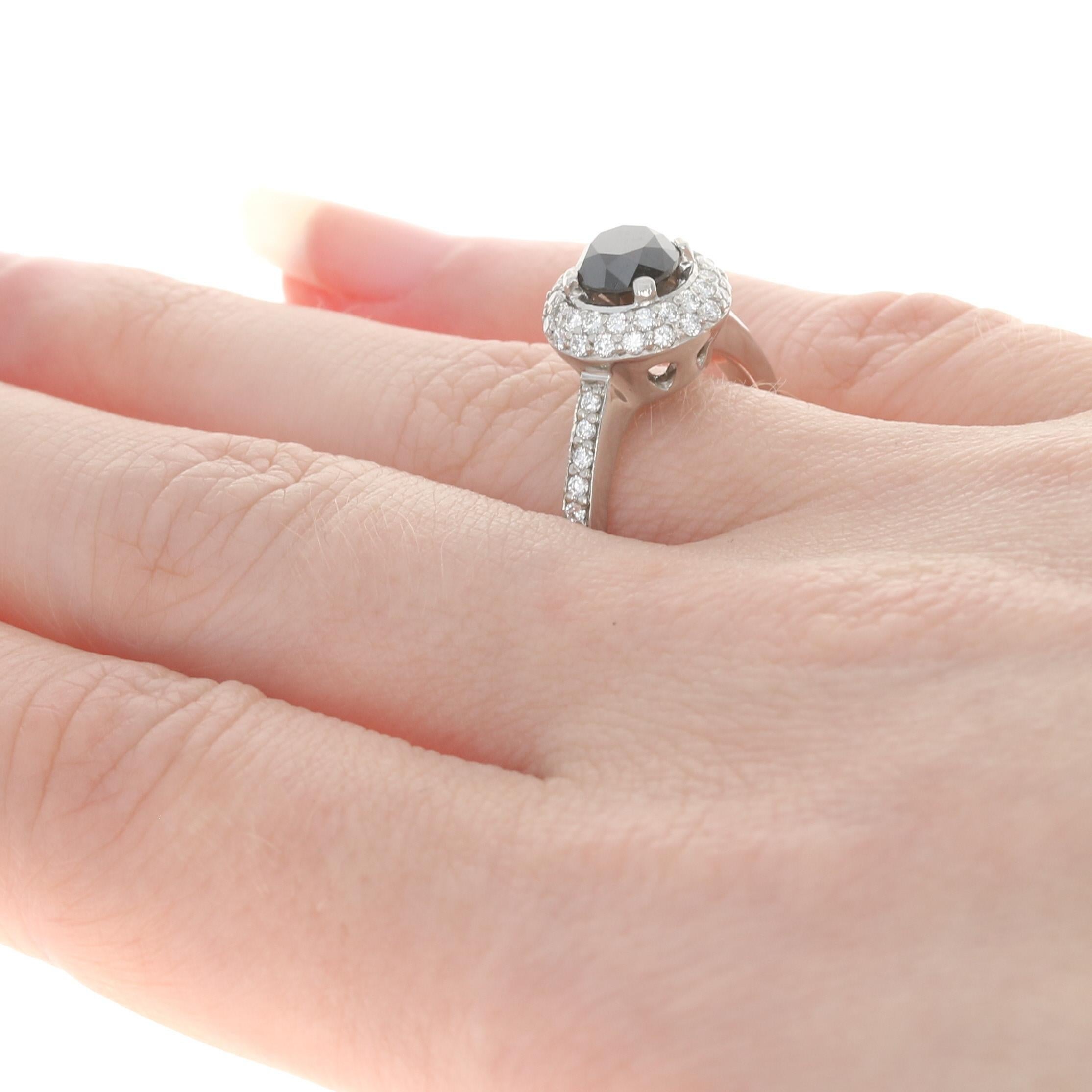 For Sale:  Platinum Black & White Diamond Halo Ring, 950 Round Cut 1.89ctw Engagement 4