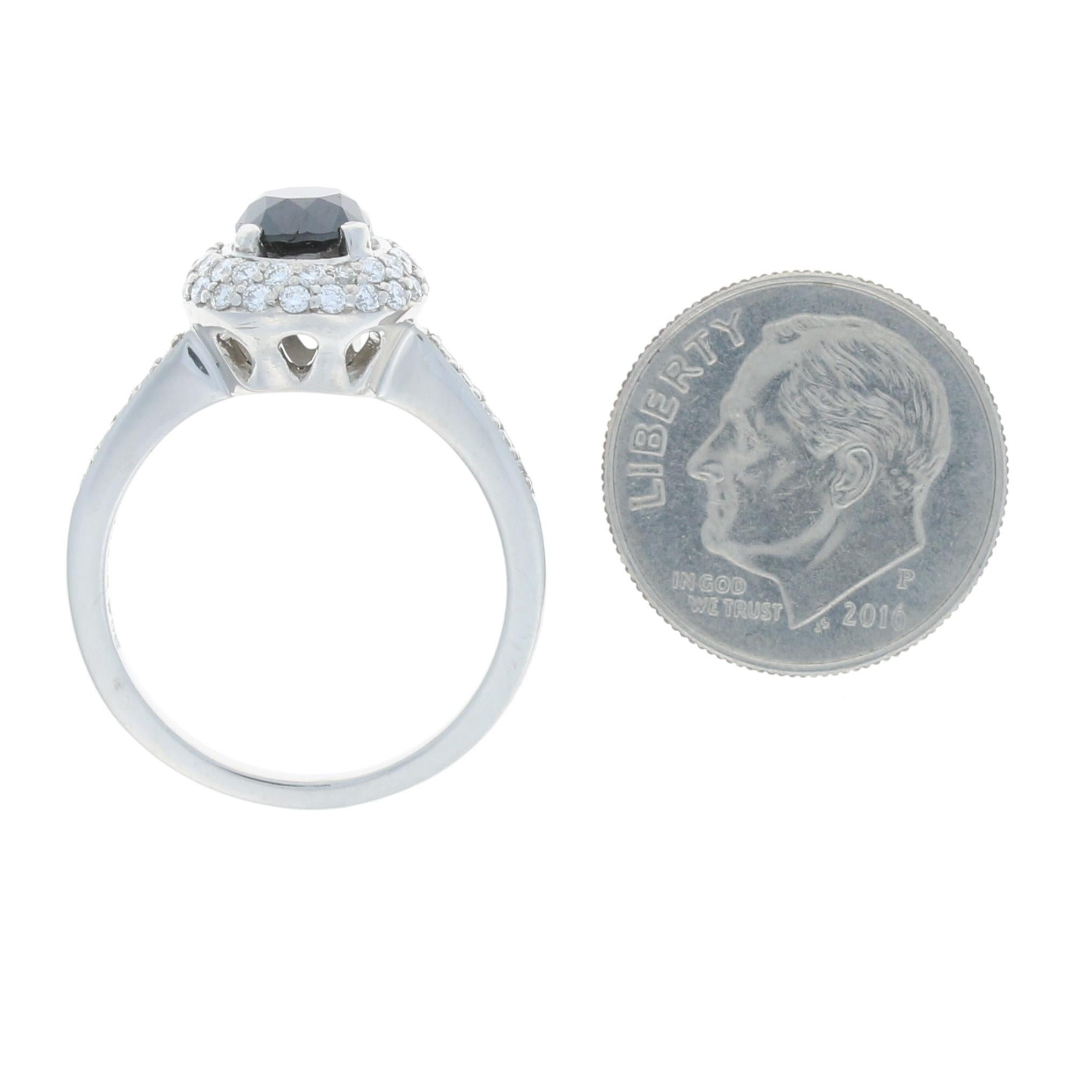 For Sale:  Platinum Black & White Diamond Halo Ring, 950 Round Cut 1.89ctw Engagement 5