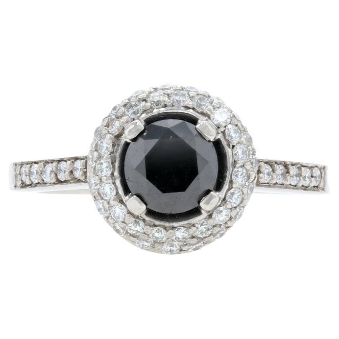 Bague de fiançailles halo en platine avec diamants noirs et blancs, taille ronde 950, 1,89 ctw