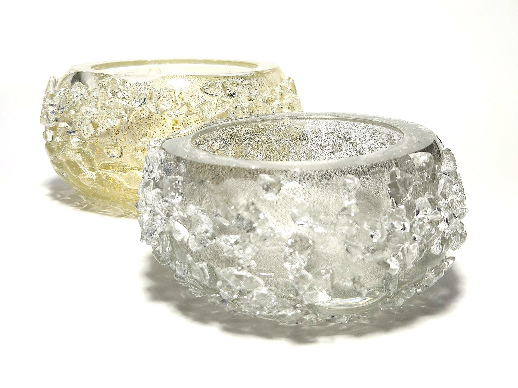 XXI secolo e contemporaneo Ciotola Bling in platino realizzata a mano con foglie di platino e frammenti di cristallo in vendita