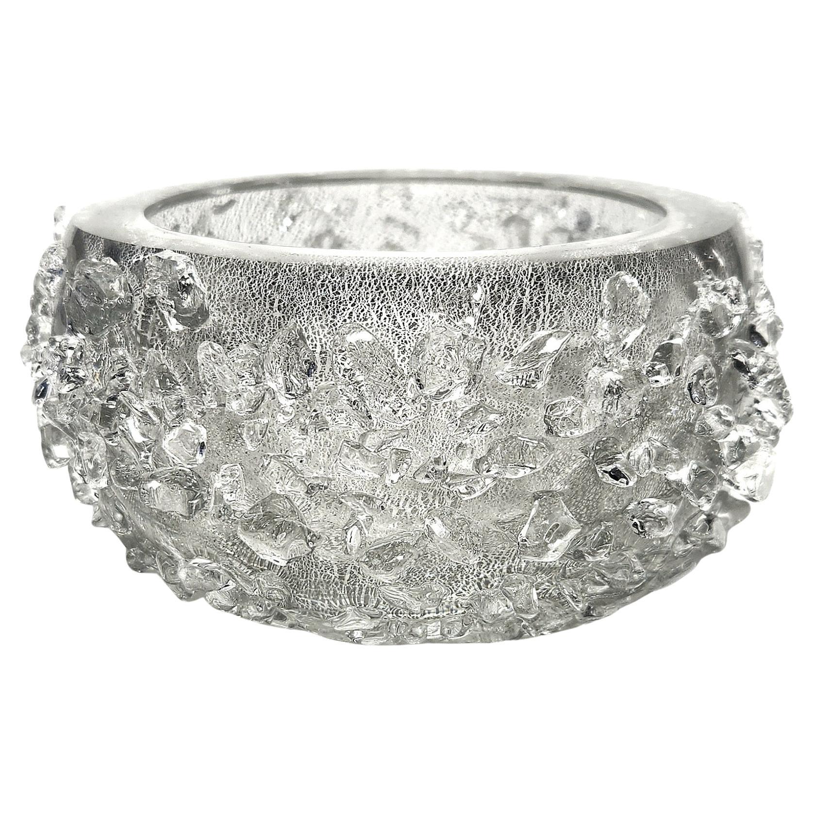 Ciotola Bling in platino realizzata a mano con foglie di platino e frammenti di cristallo