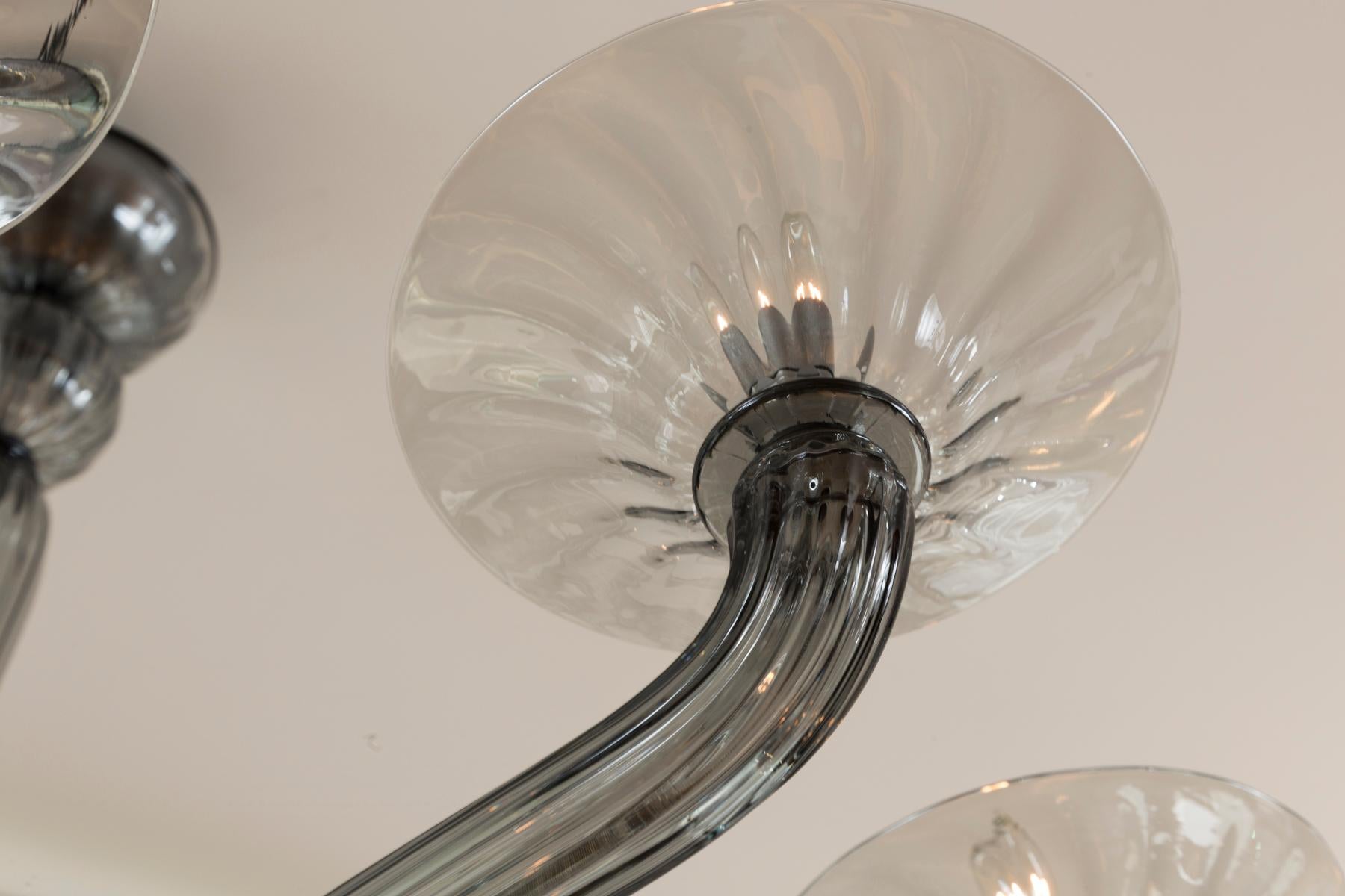 Blown Glass Platinum Murano Blown Ten Arm Uplight Chandelier, Contemporary
