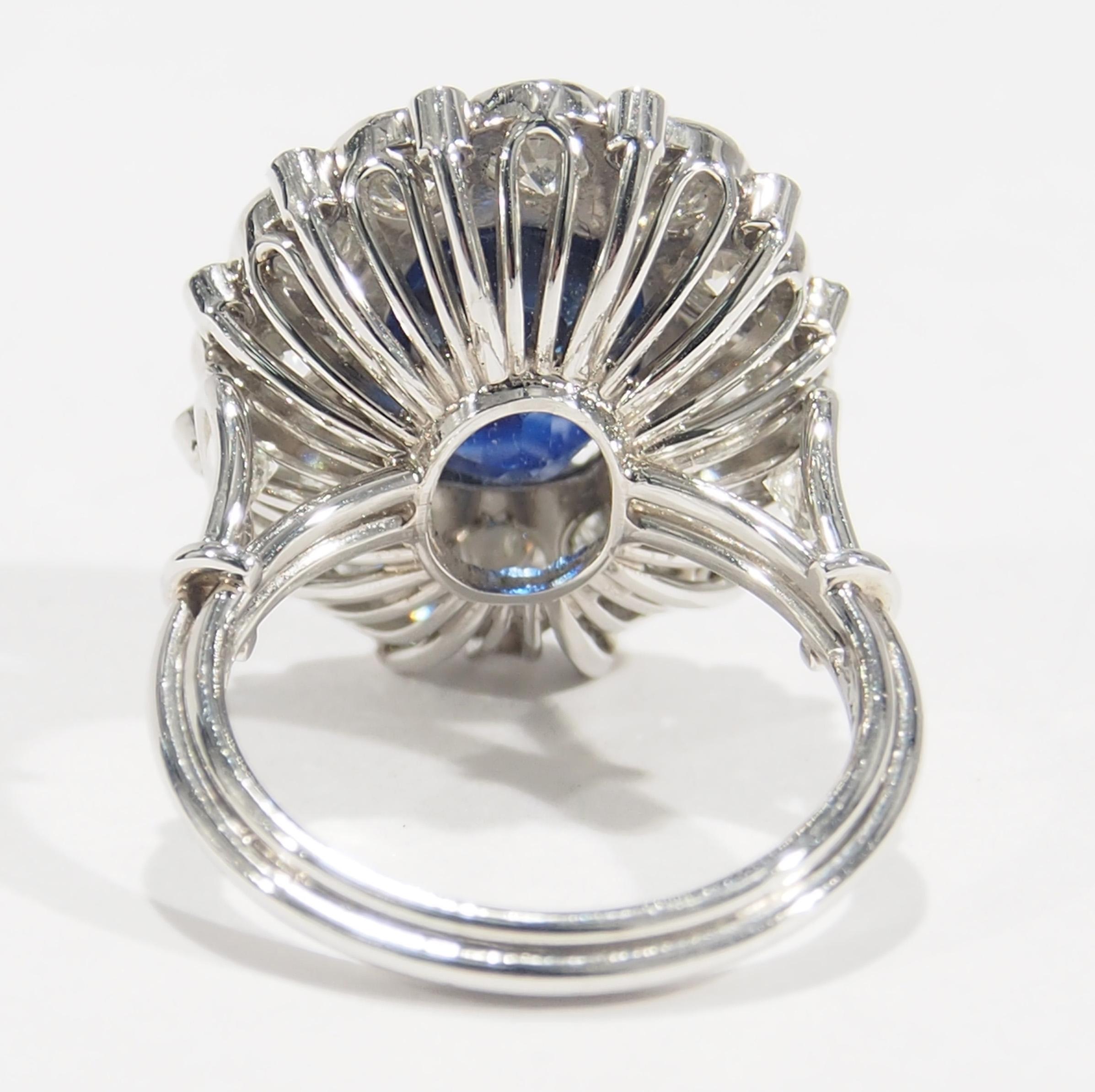 Platinum Blue Sapphire 7.05 Carat Halo Ring Diamond 9.45 Carat In Good Condition In Boca Raton, FL