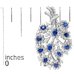 Platinum Blue Sapphire and 12.00 Cttw Diamond Floral Bouquet Brooch Pin