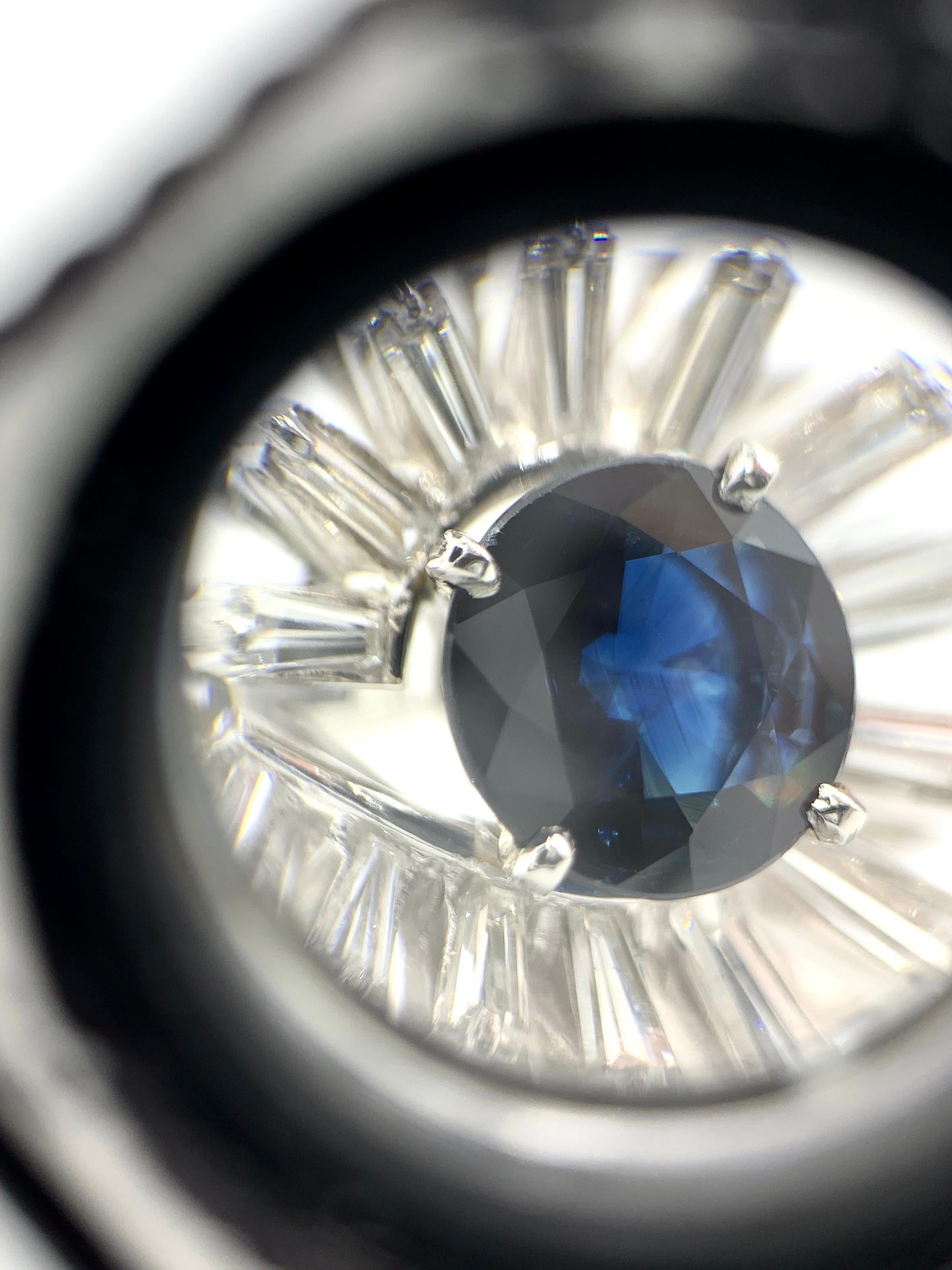 Platinum Blue Sapphire and Diamond Cocktail Ring For Sale 1