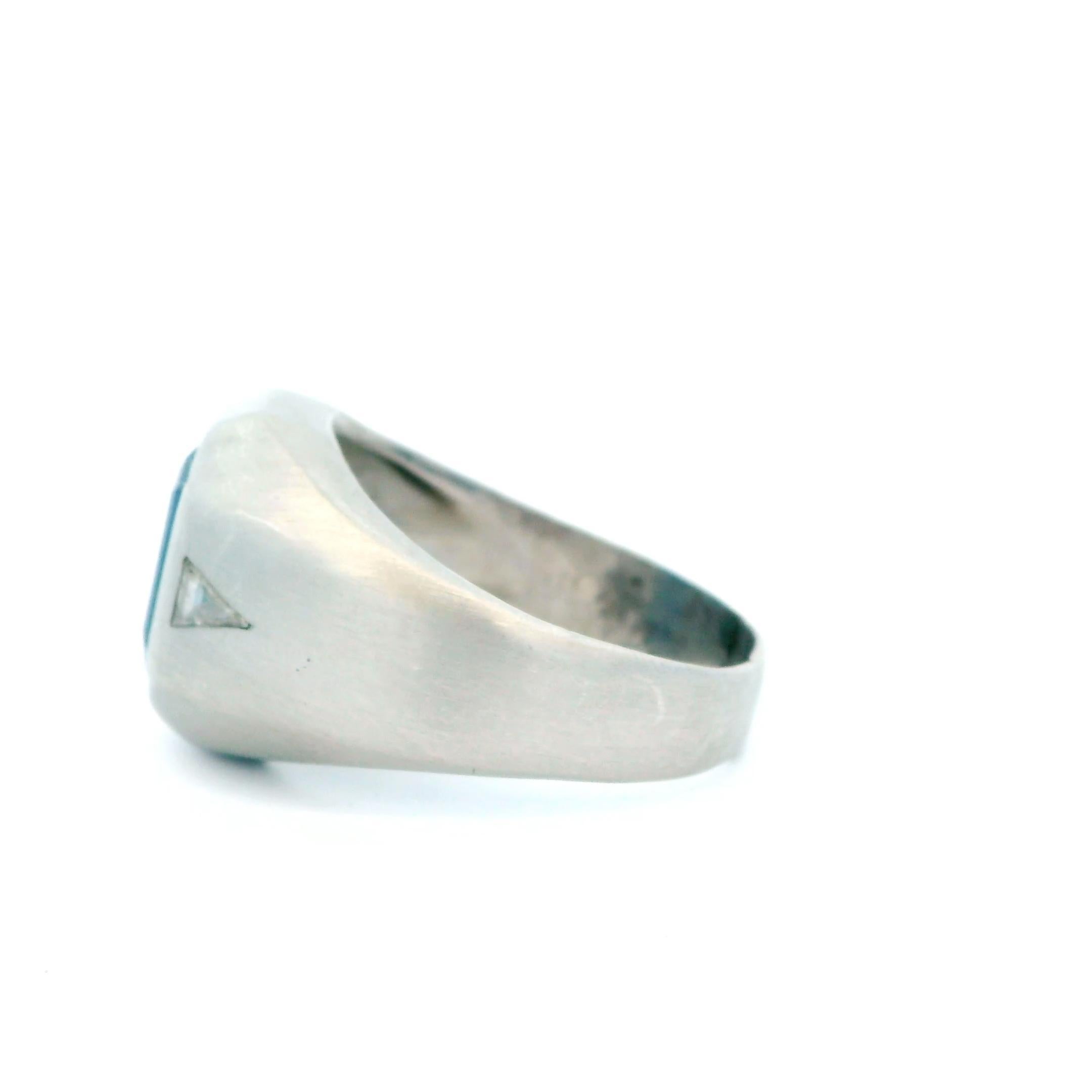 Emerald Cut Platinum Blue Sapphire and Diamond Ring