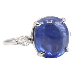 Vintage Platinum Blue Sapphire Cabochon and Diamond Dome Cocktail Ring