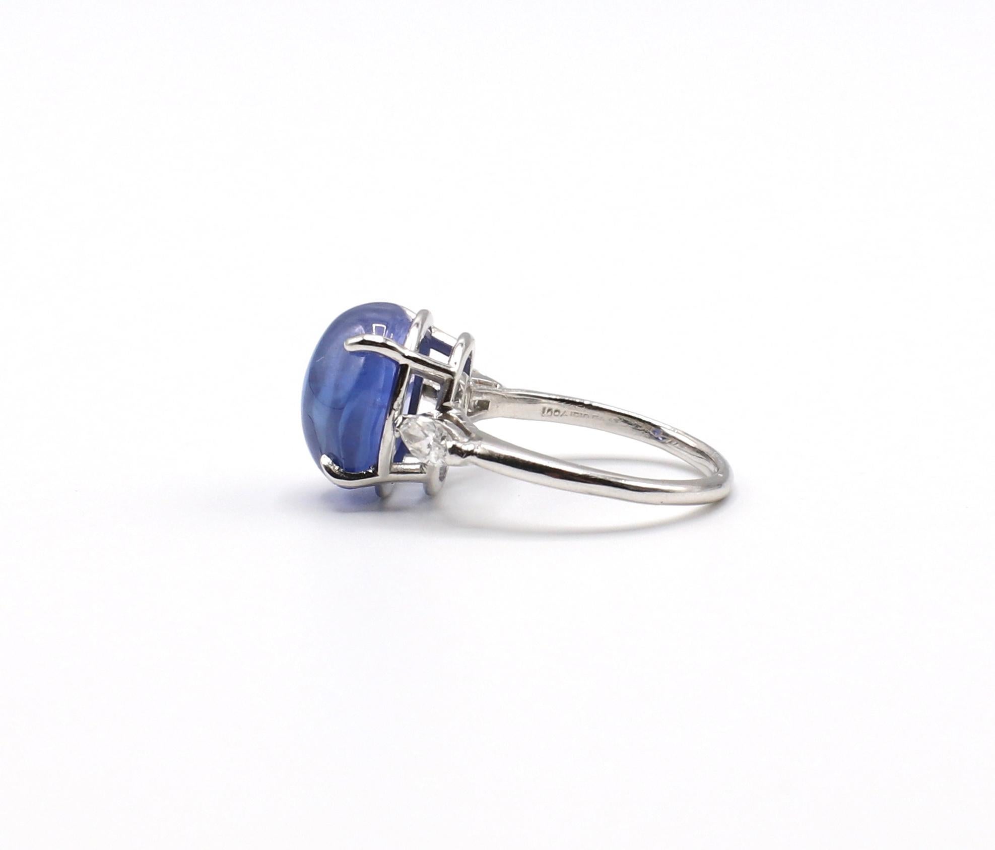 Platinum Blue Sapphire Cabochon and Diamond Dome Cocktail Ring 1
