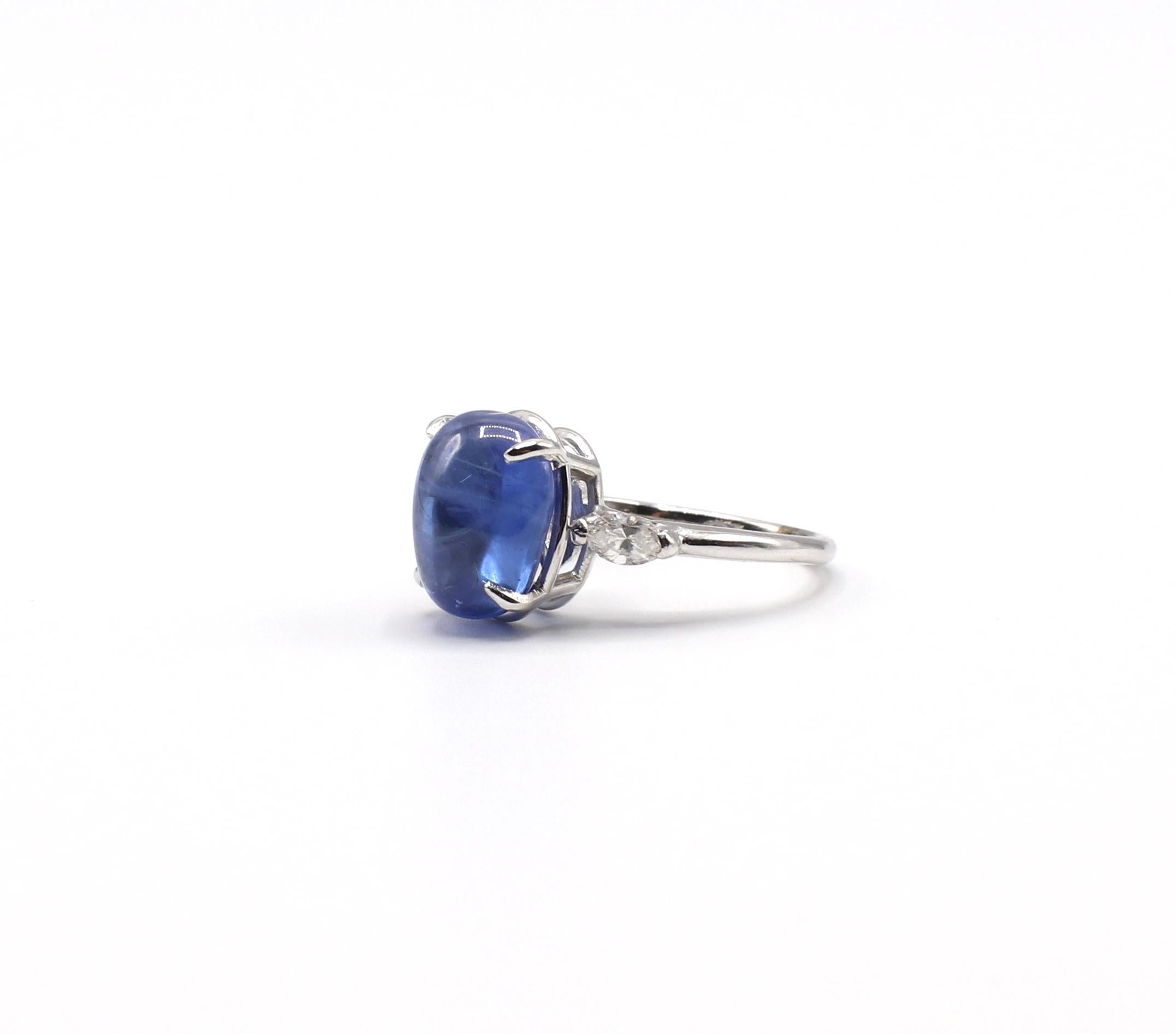 Platinum Blue Sapphire Cabochon and Diamond Dome Cocktail Ring 2