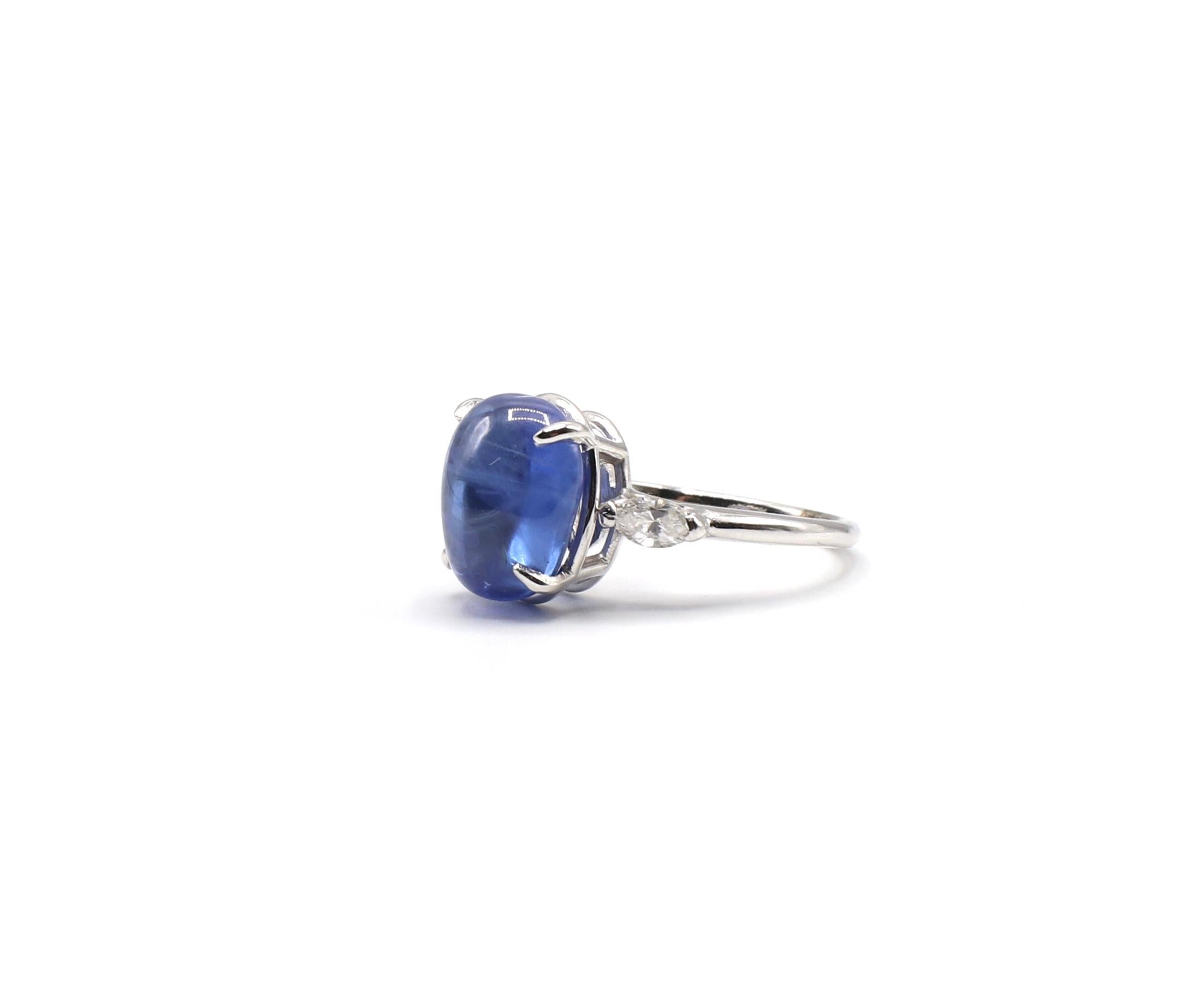 Platinum Blue Sapphire Cabochon and Diamond Dome Cocktail Ring 3