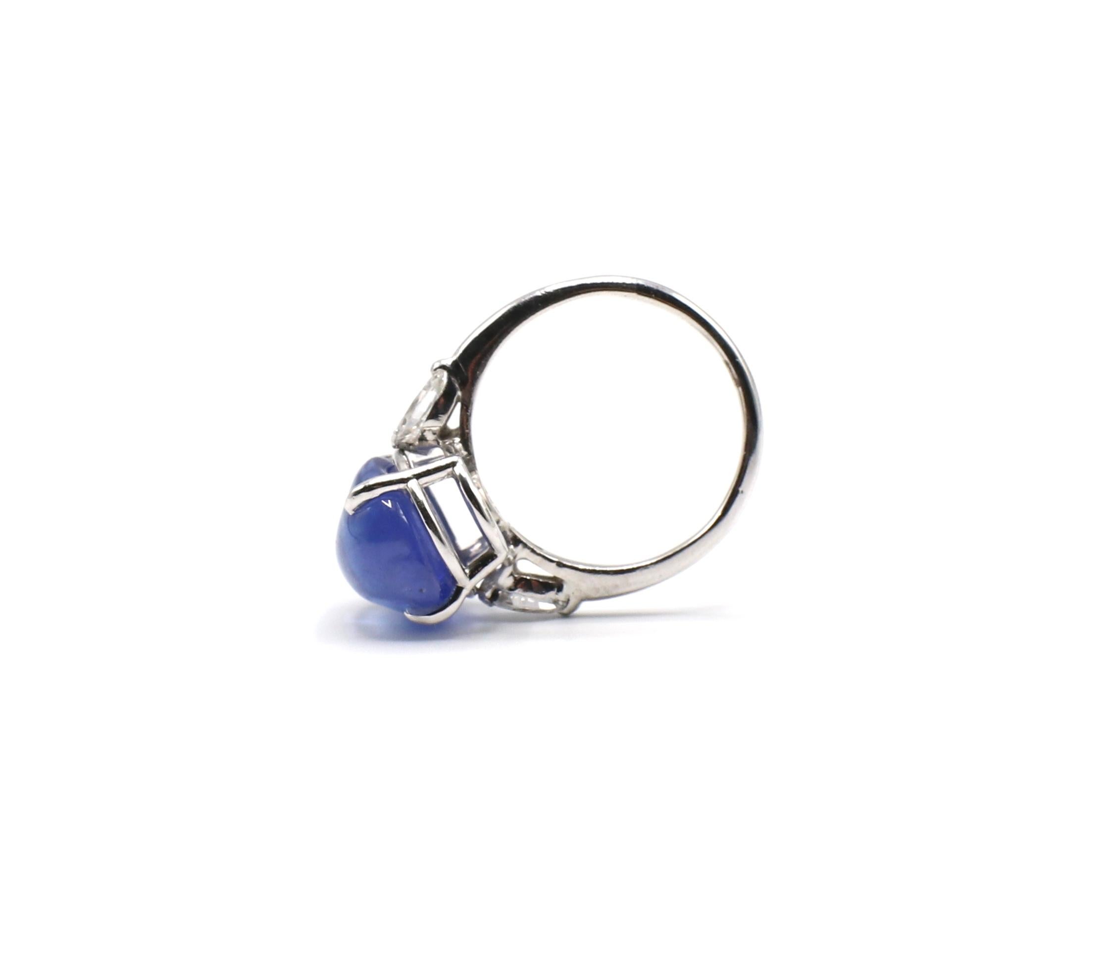 Platinum Blue Sapphire Cabochon and Diamond Dome Cocktail Ring 4