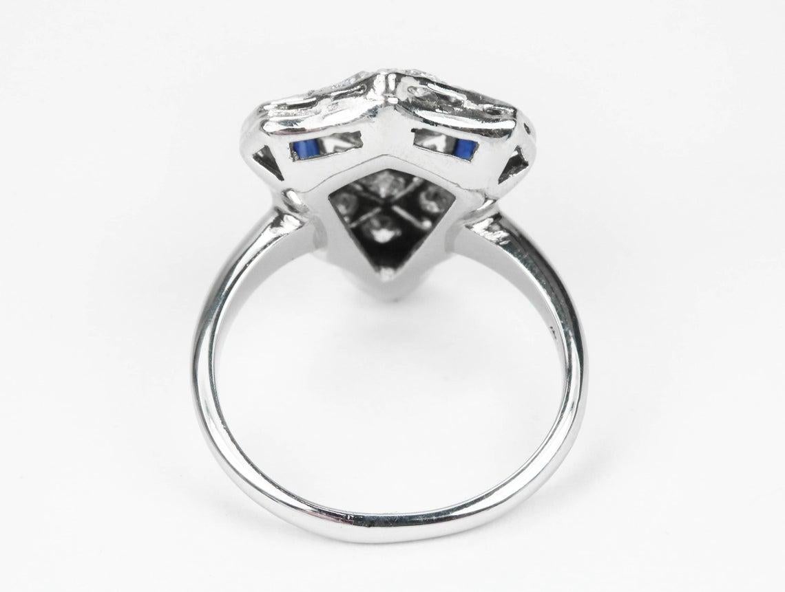 Platinum Blue Sapphire & Diamond Art Deco Ring For Sale 1