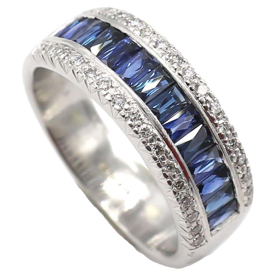 Platinum Blue Sapphire and Diamond Band Ring at 1stDibs