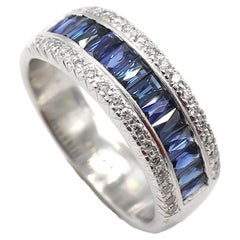Platinum Blue Sapphire & Diamond Band Ring