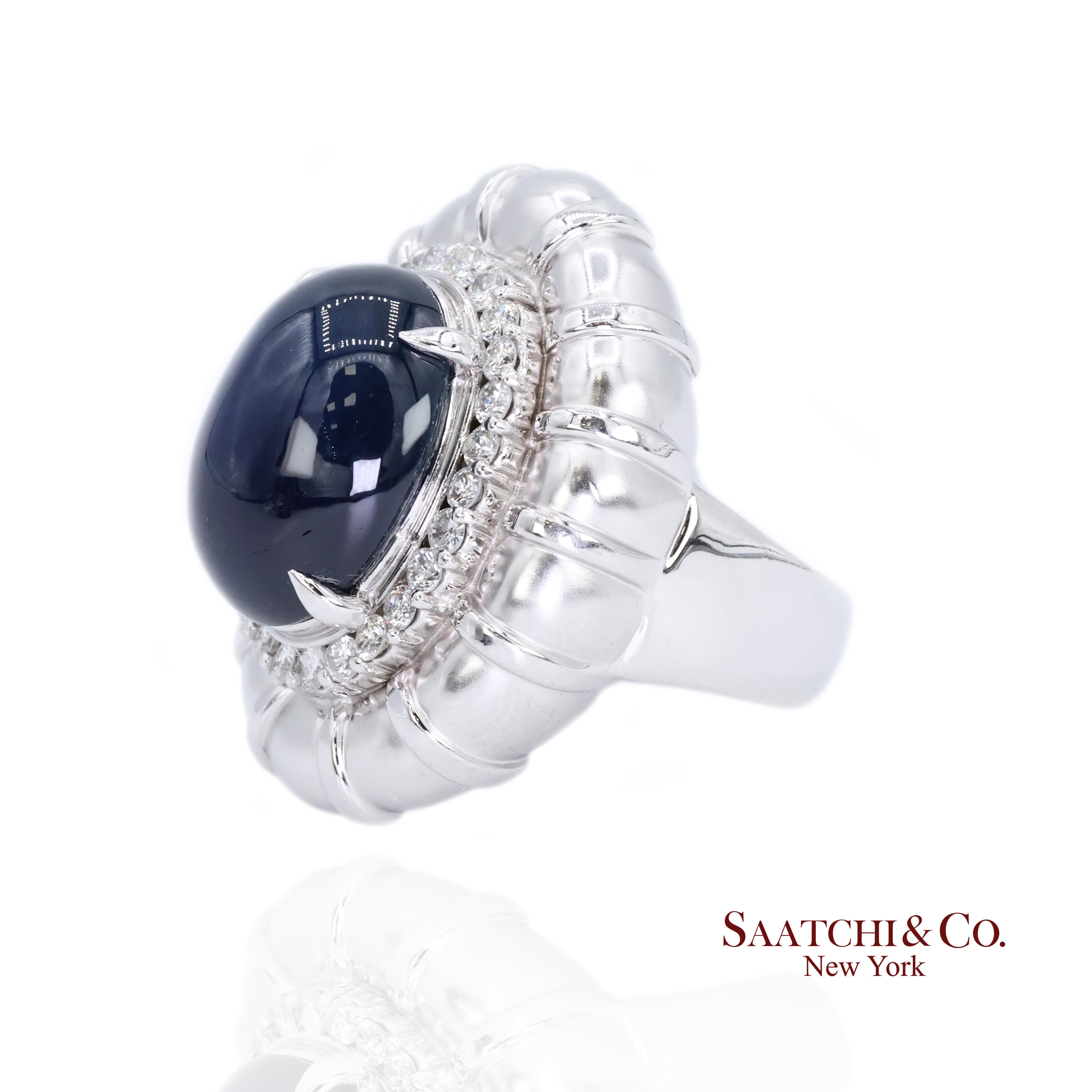 Platin Blauer Saphir Natürlicher Diamant Ring Damen Größe 6 Cocktail Glam (Zeitgenössisch) im Angebot