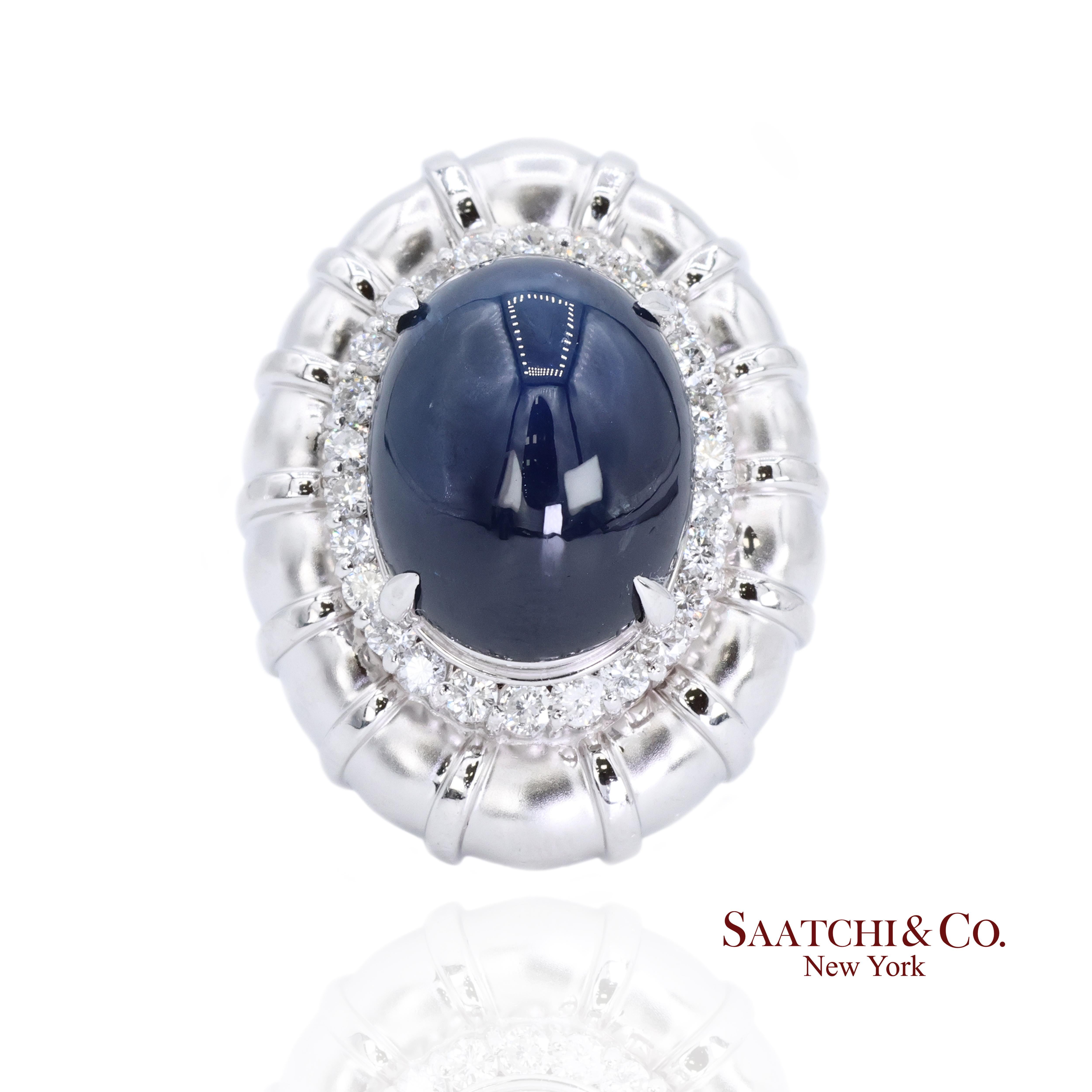 Platin Blauer Saphir Natürlicher Diamant Ring Damen Größe 6 Cocktail Glam im Zustand „Hervorragend“ im Angebot in New York, NY