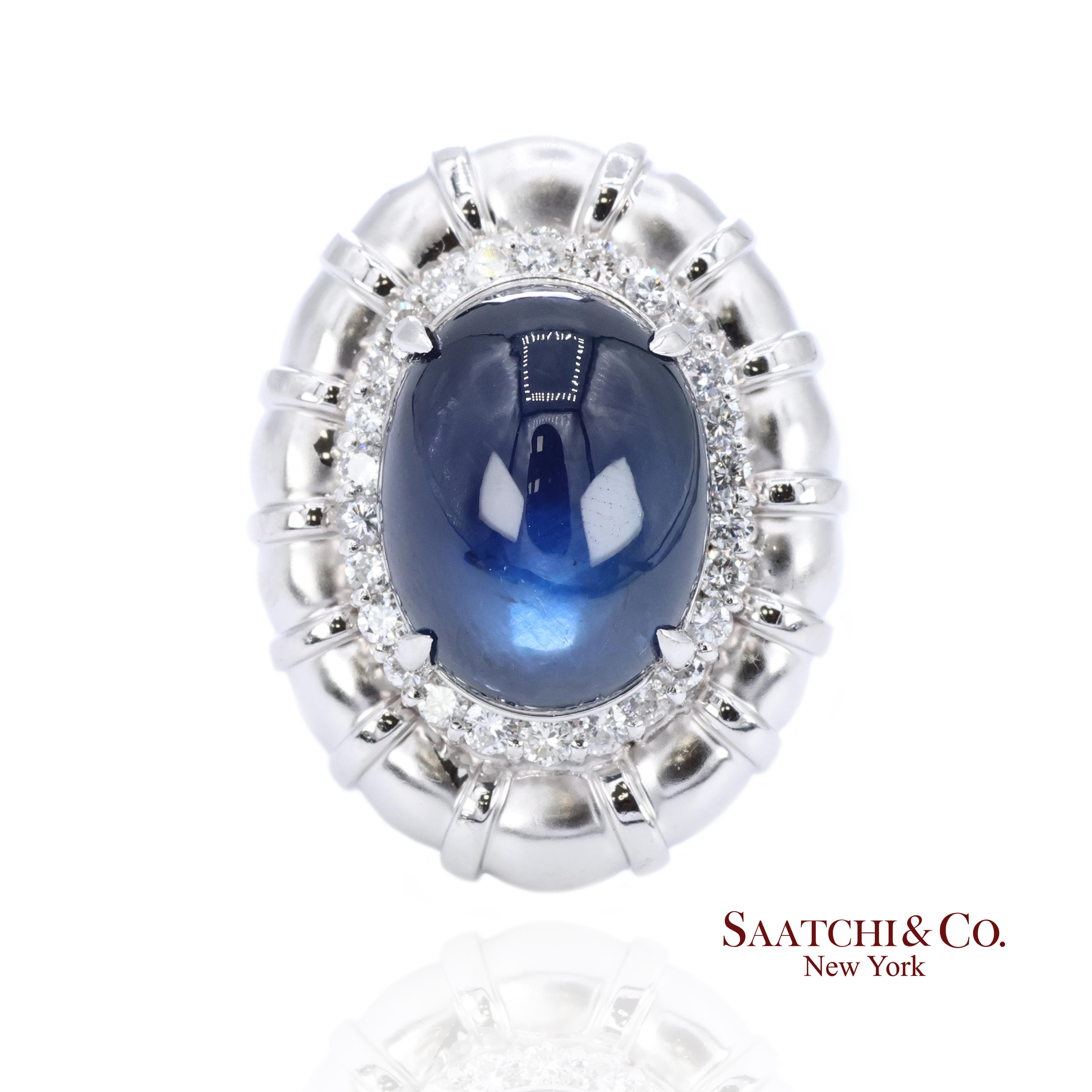 Platin Blauer Saphir Natürlicher Diamant Ring Damen Größe 6 Cocktail Glam im Angebot 1