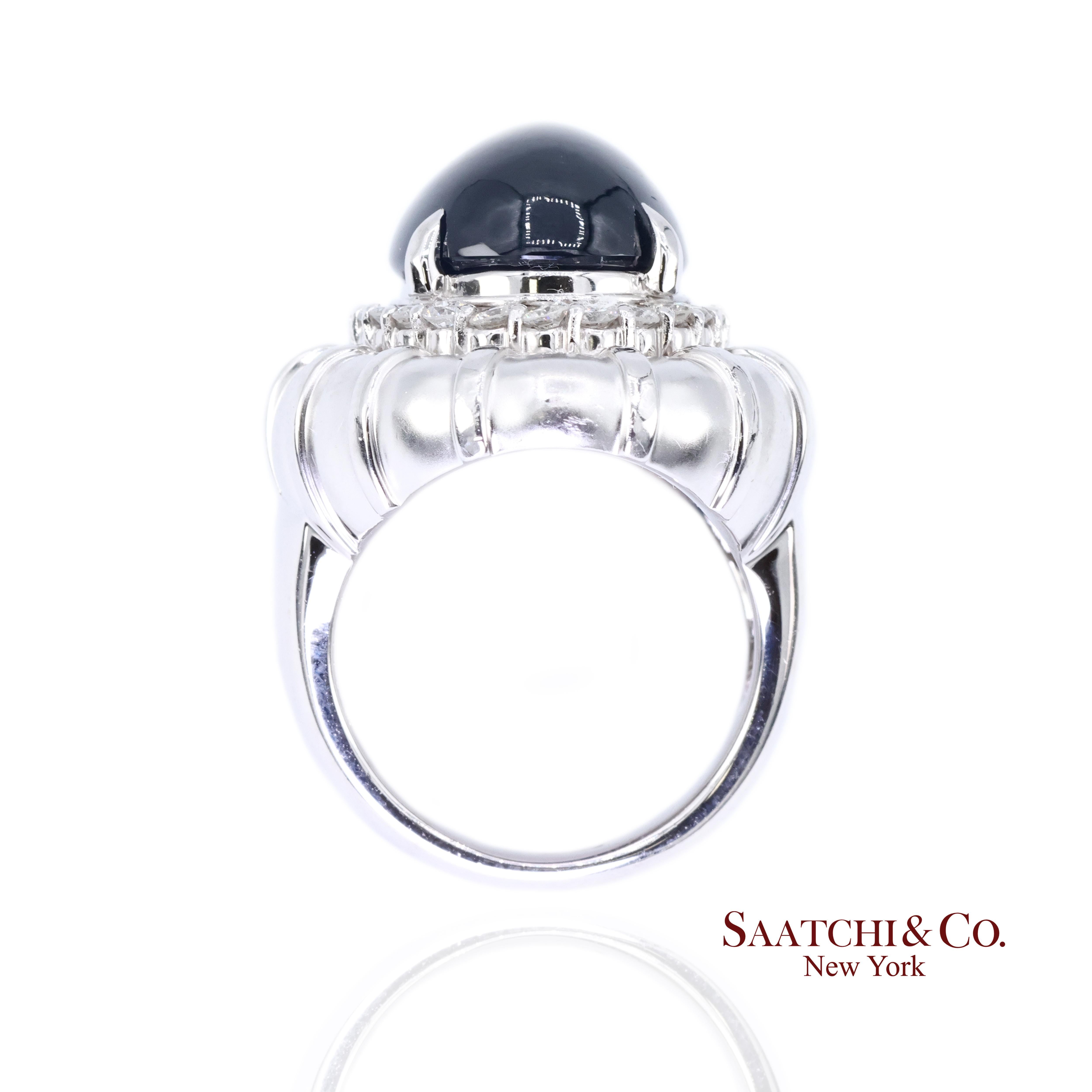 Platin Blauer Saphir Natürlicher Diamant Ring Damen Größe 6 Cocktail Glam im Angebot 2