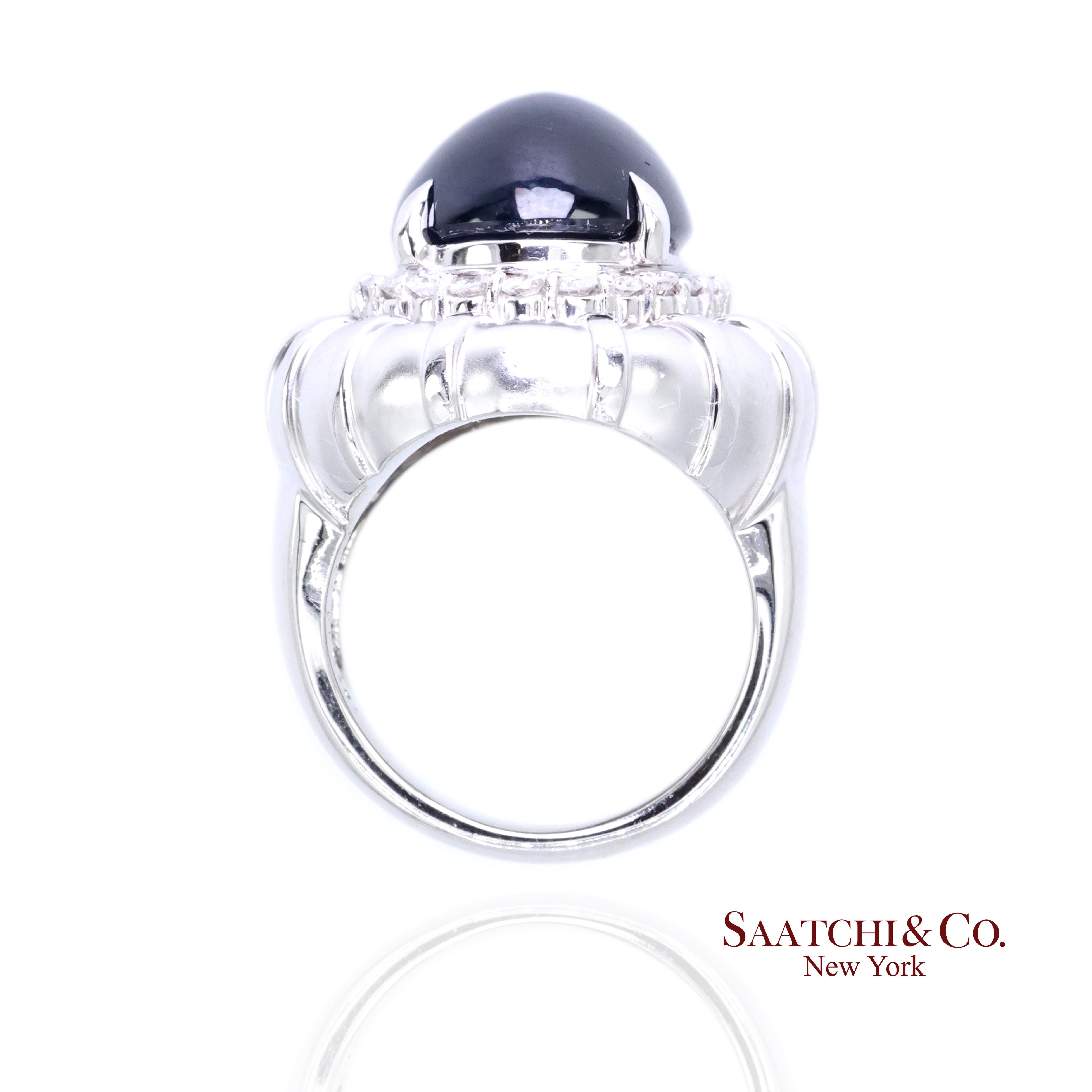 Platin Blauer Saphir Natürlicher Diamant Ring Damen Größe 6 Cocktail Glam im Angebot 3