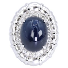 Anello in platino con zaffiro blu e diamanti naturali da donna misura 6 Cocktail Glam