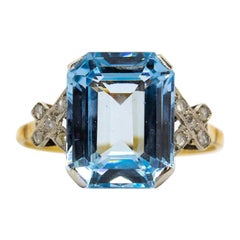 Platinum Blue Topaz and Diamond Ring