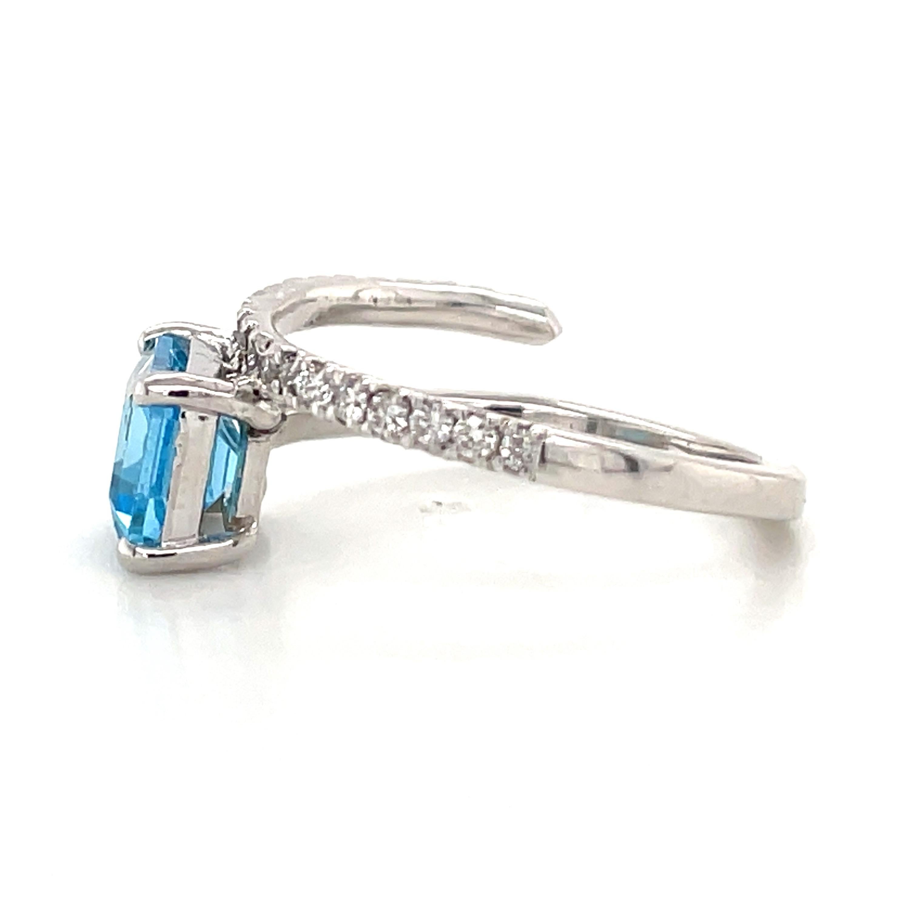 Platinum Blue Topaz Diamond Crossover Ring 1.31 Carats 4