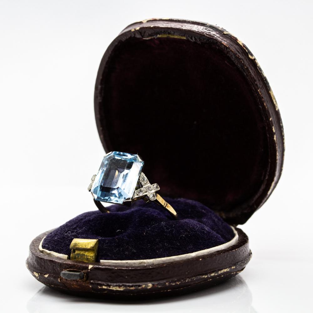 Women's or Men's Platinum Blue Topaz and Diamond Ring For Sale