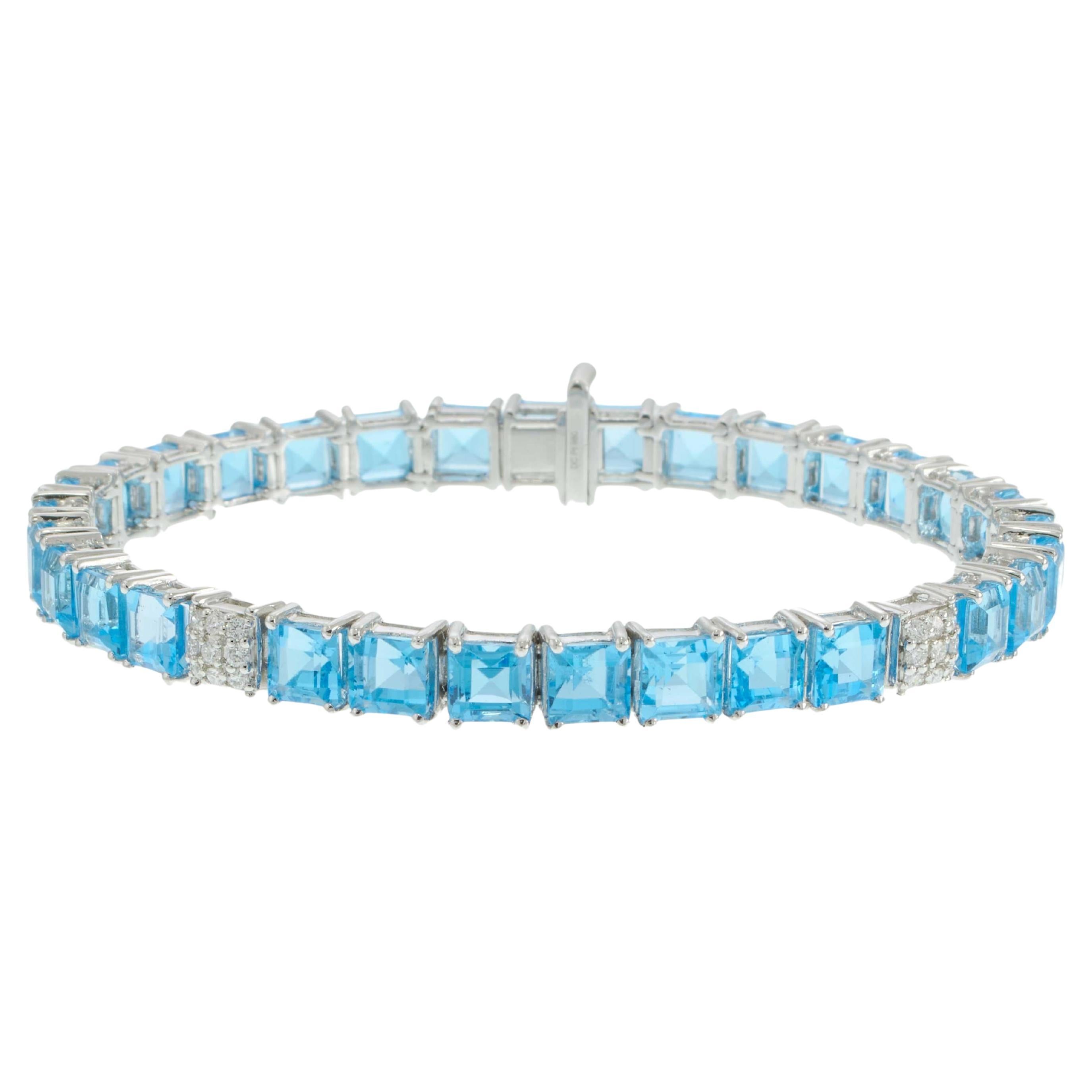 Platinum Blue Topaz 
Diamond Straight Line Bracelet