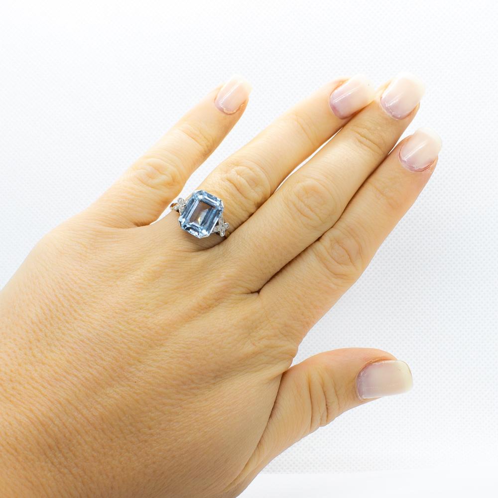Women's or Men's Platinum Blue Topaz and Diamonds Ring
