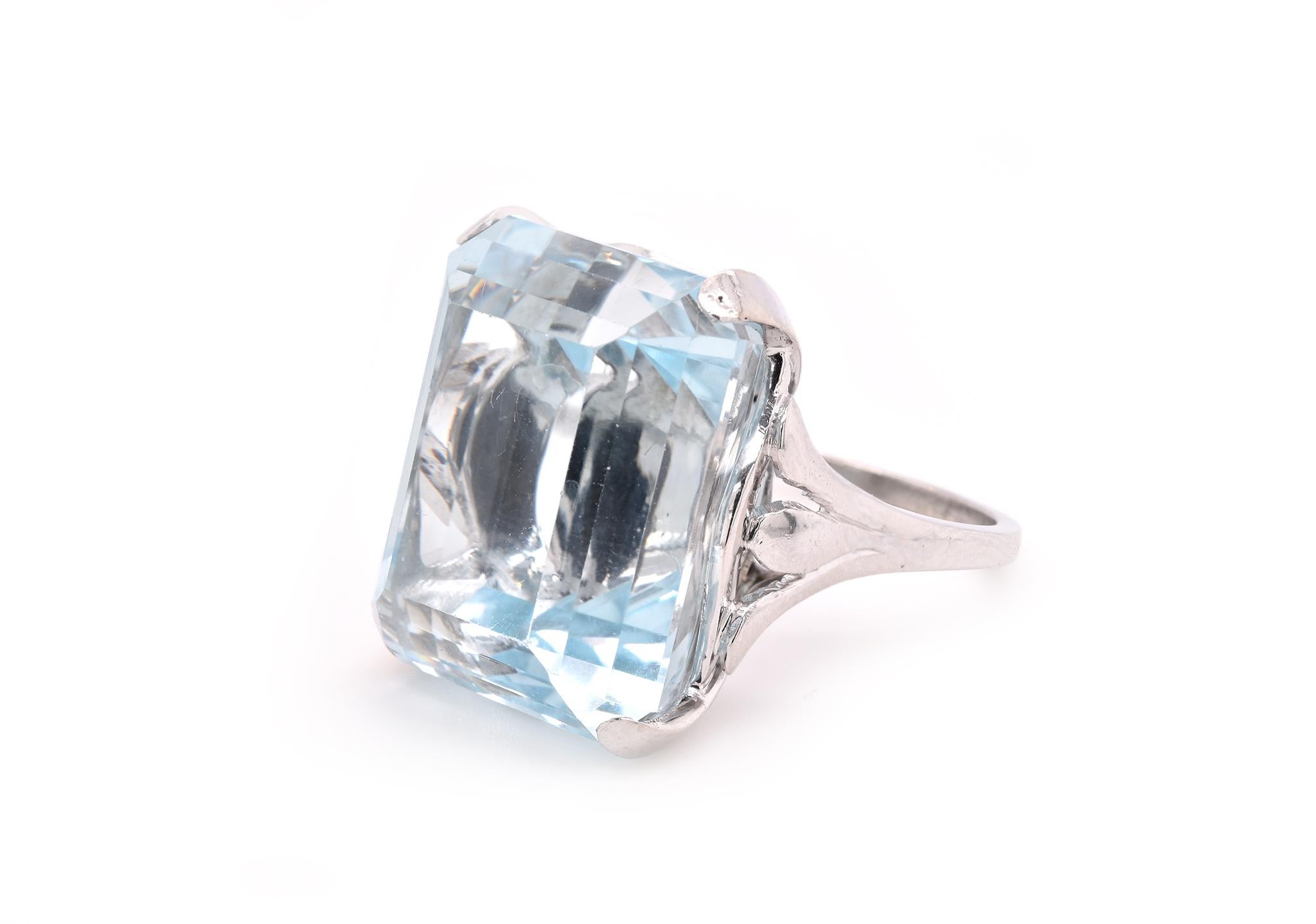Emerald Cut Platinum Blue Topaz Ring For Sale