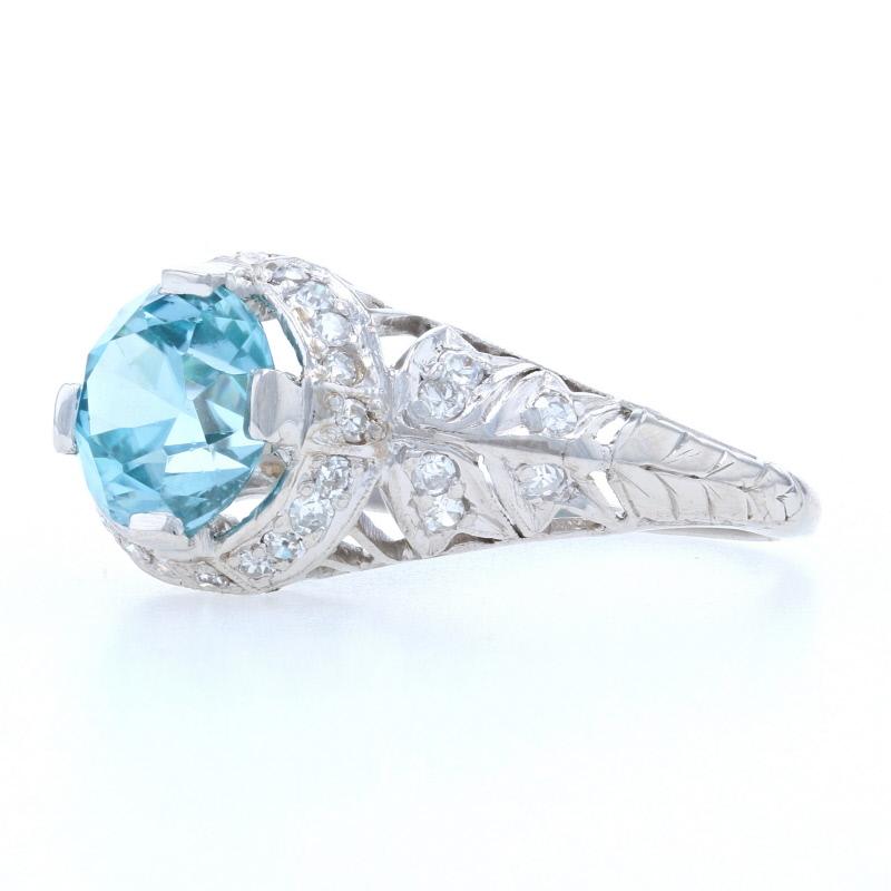Round Cut Platinum Blue Zircon Diamond Art Deco Ring Round 2.74 Carat Vintage Engagement