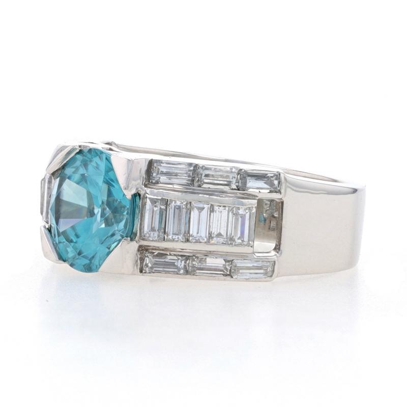 Taille ronde Bague en platine avec zircon bleu et diamants - rond 4,20 ctw Taille 5 en vente