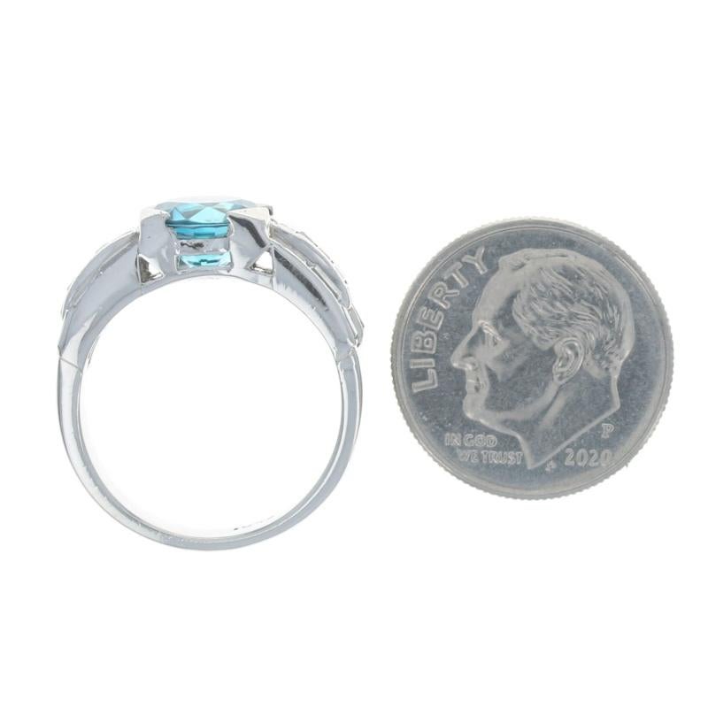 Bague en platine avec zircon bleu et diamants - rond 4,20 ctw Taille 5 Pour femmes en vente
