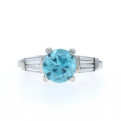 Platinum Blue Zircon Diamond Vintage Ring - 950 Round 3.05ctw