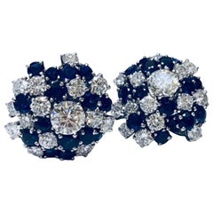 Platinum Boucheron 5.50 Total Carat Weight Sapphire and Diamond Clip Earrings