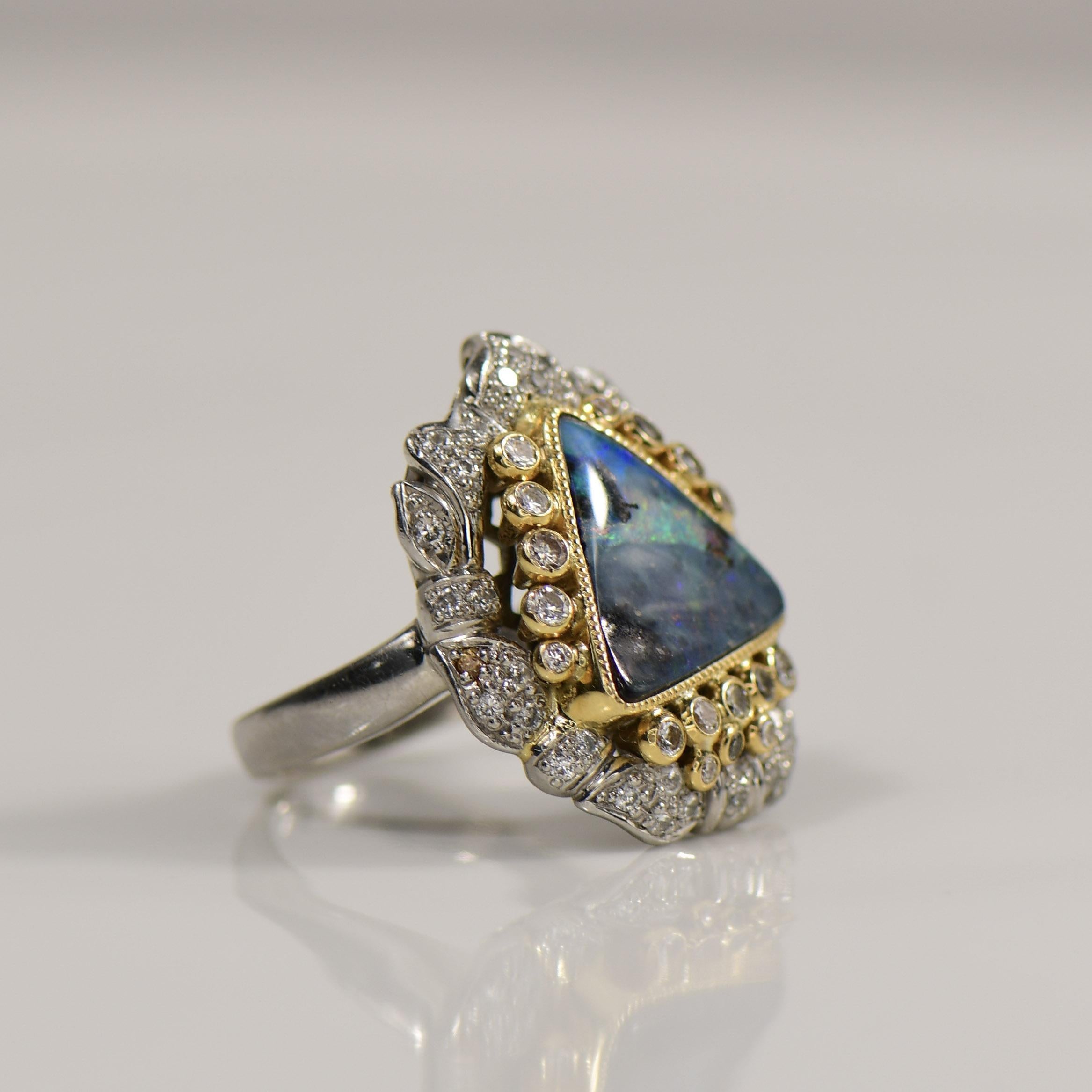 Platinum Boulder Opal and Diamond Ring with 18K Accent 1