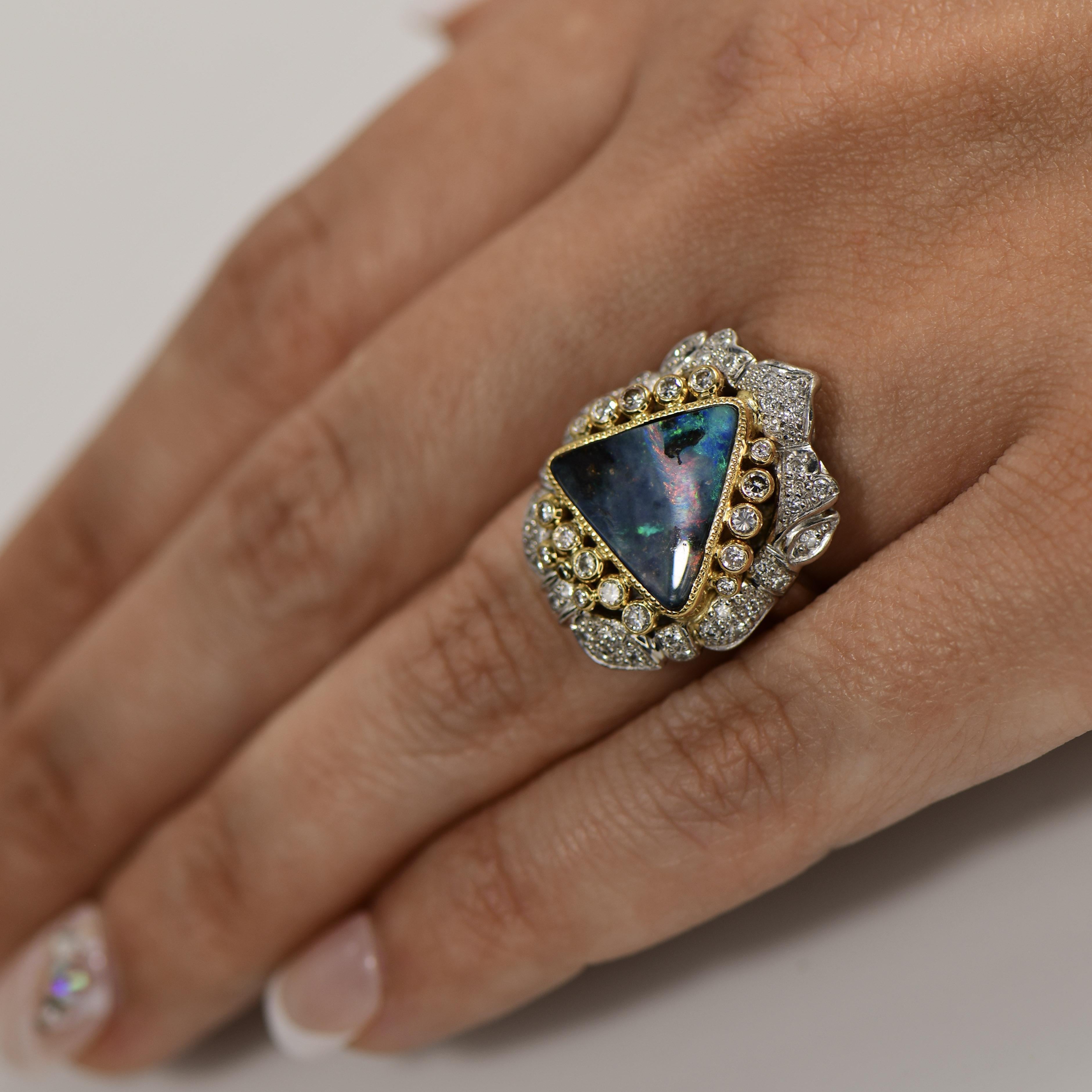 Platinum Boulder Opal and Diamond Ring with 18K Accent 3