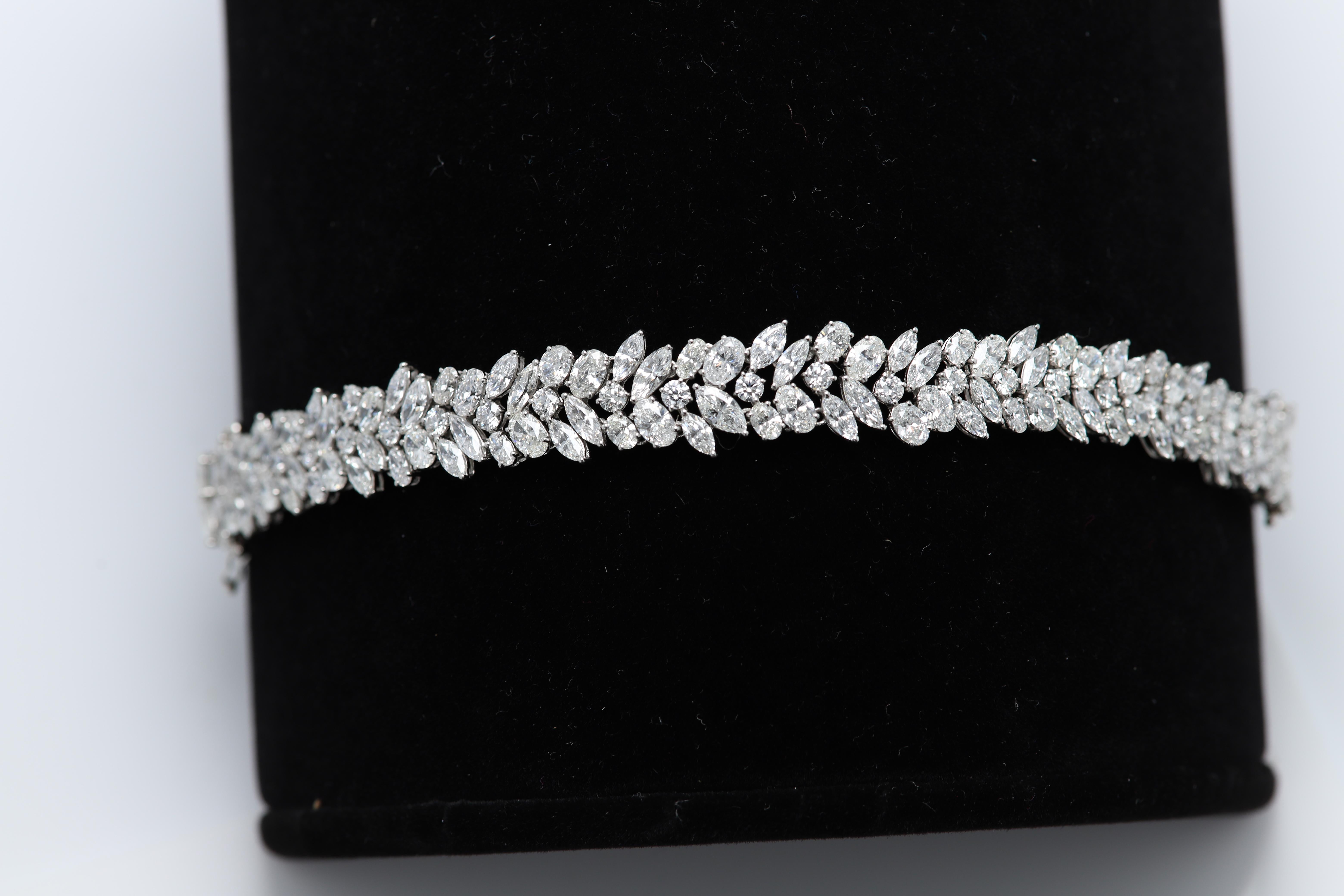 Marquise Cut Platinum Bracelet 25 Carat Marquise and Oval Mix Diamonds Free Style For Sale